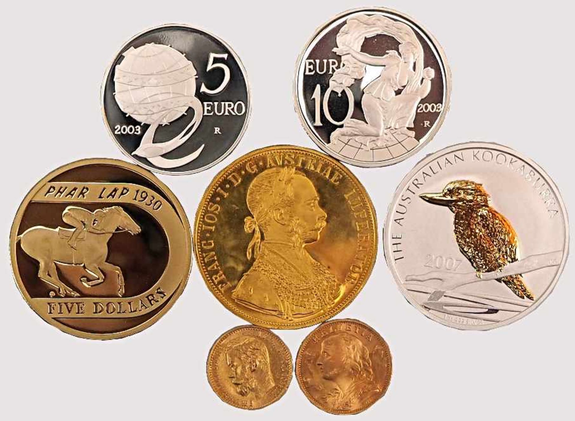 1 Konvolut Münzen/MedaillenGG/Si. u.a. Österreich 4 Dukaten Schweiz Australien Italien u.a. **s.
