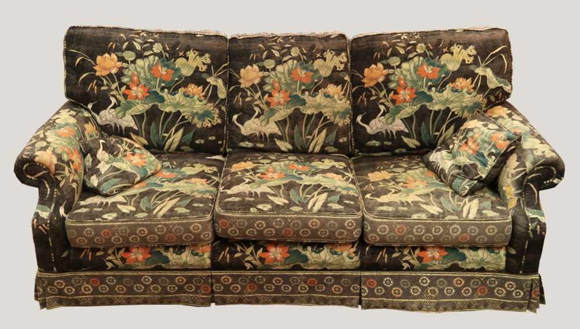 1 Sofa3-Sitzer flor. Stoffbezug ca. 90x190x90cm besch. Asp.