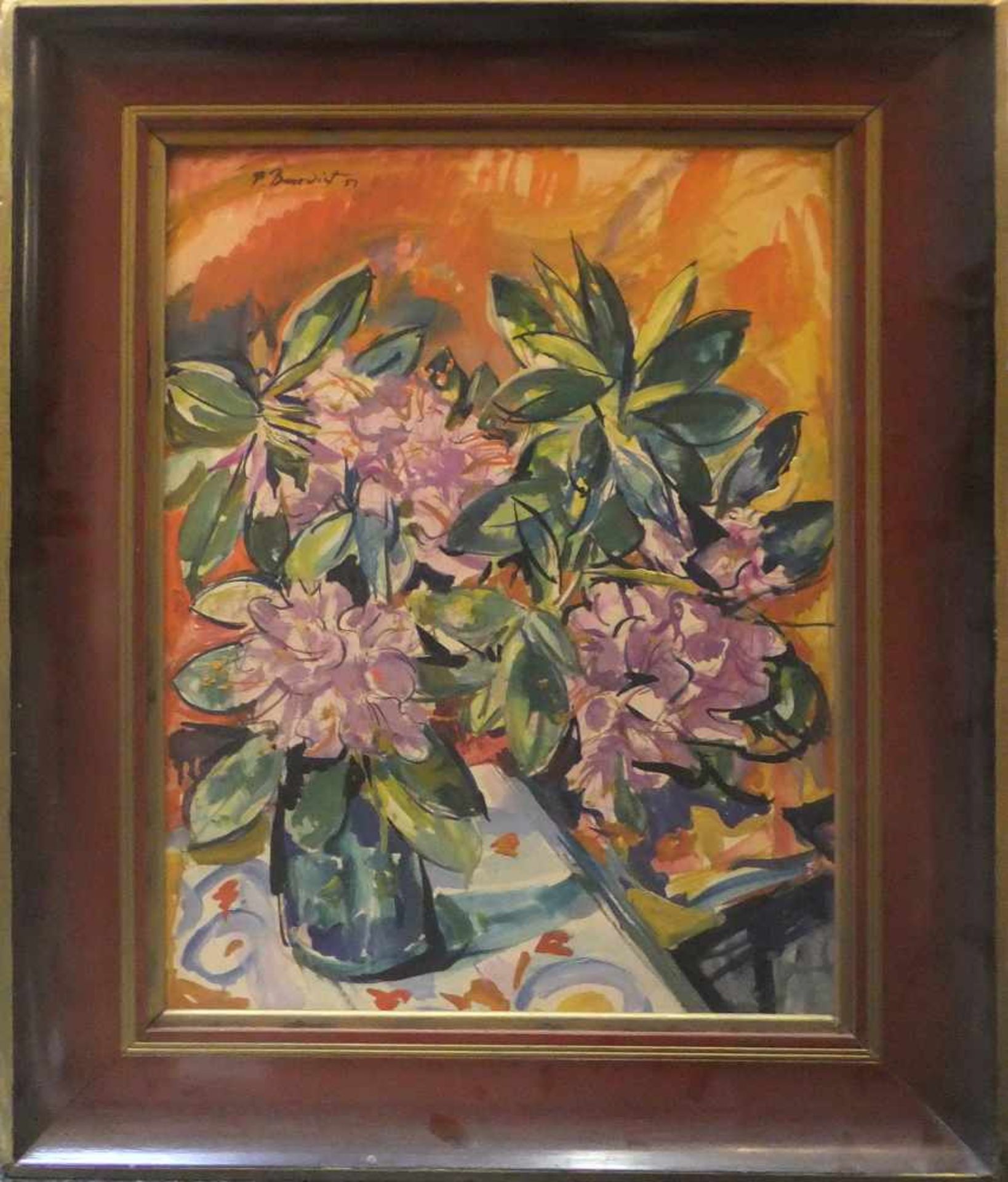 1 Ölgemälde "Blumenstillleben" L.o. sign. P. BENEDICT(wohl Paul B. 1889-1052) Öl/Pl. ca. 60x45cm Ra.