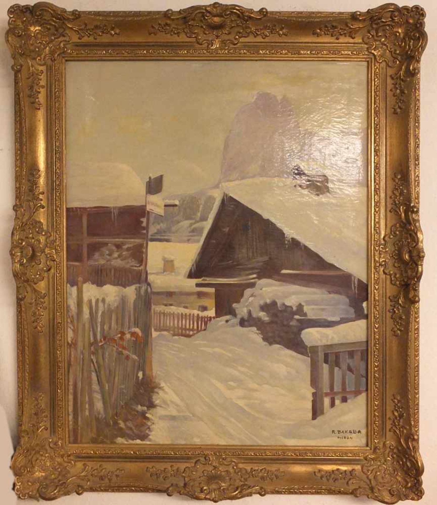 1 Ölgemälde "Winterlandschaft" R.u. sign. R. BAKALLA(wohl Rudolf B. 1877-?) Öl/Lwd. ca. 80x60cm