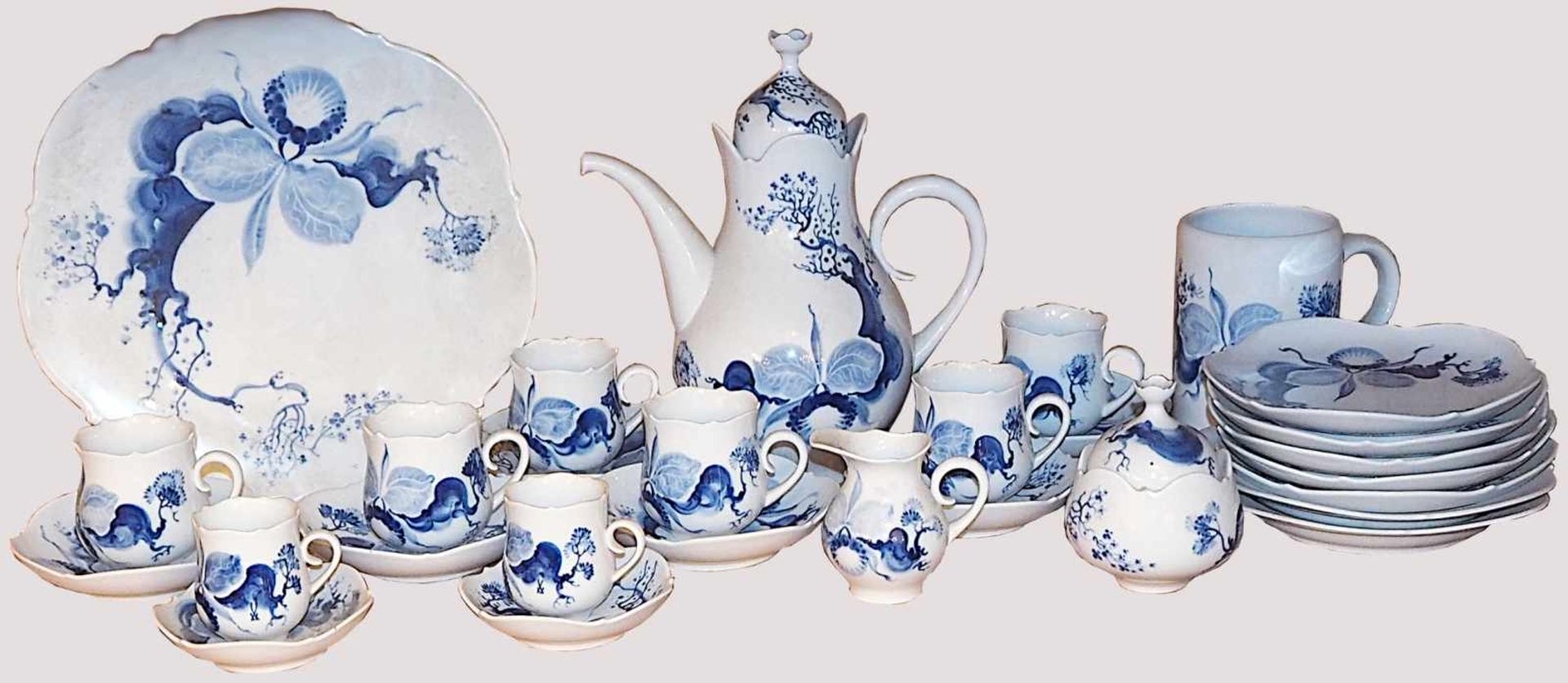 Kaffeerestservice Porzellan MEISSEN "Blaue Orchidee"Entwurf: Prof. Heinz WERNER (wohl 1928-2019),