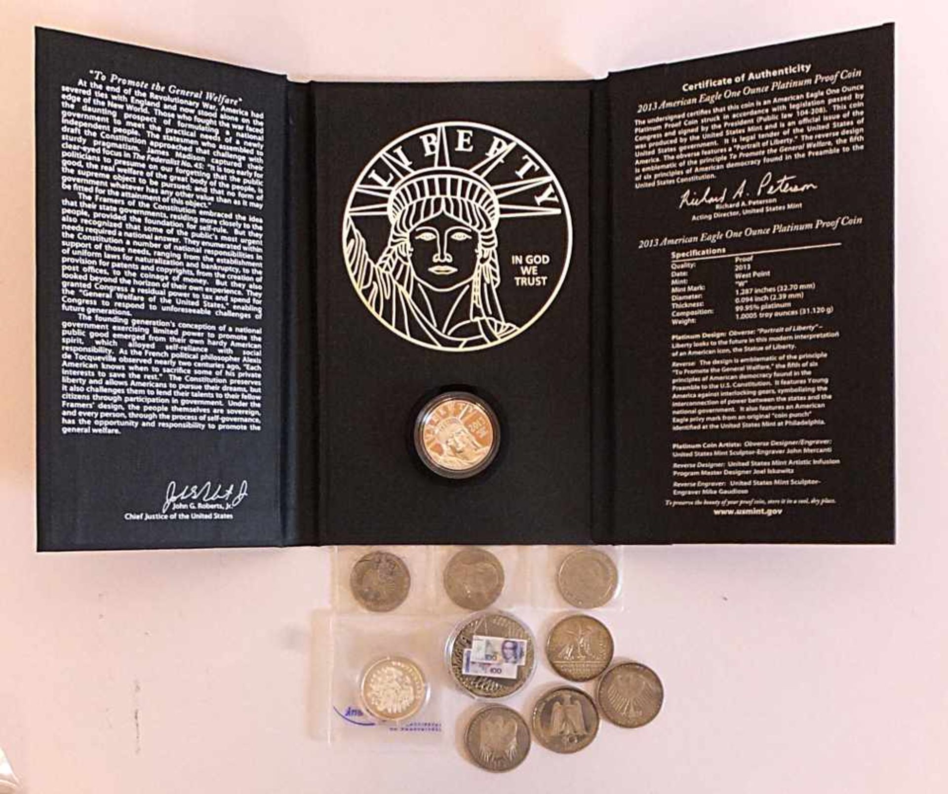 Konvolut Münzen und Medaillen Pt. u.a.USA "Liberty American Eagle", Silber u.a., BRD, im Koffer **s. - Bild 3 aus 3