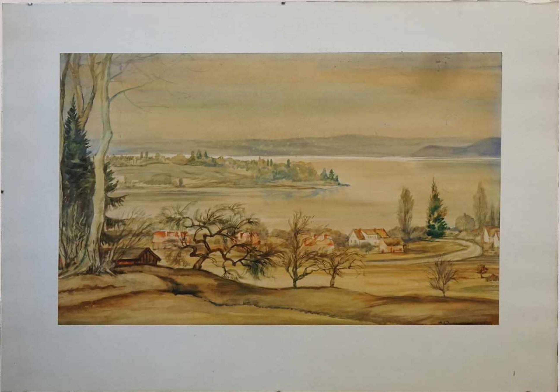 2 Aquarelle "Landschaft in Südfrankreich" und "Bodenseelandschaft", verschiedene Künstlerbez. A. - Bild 2 aus 3