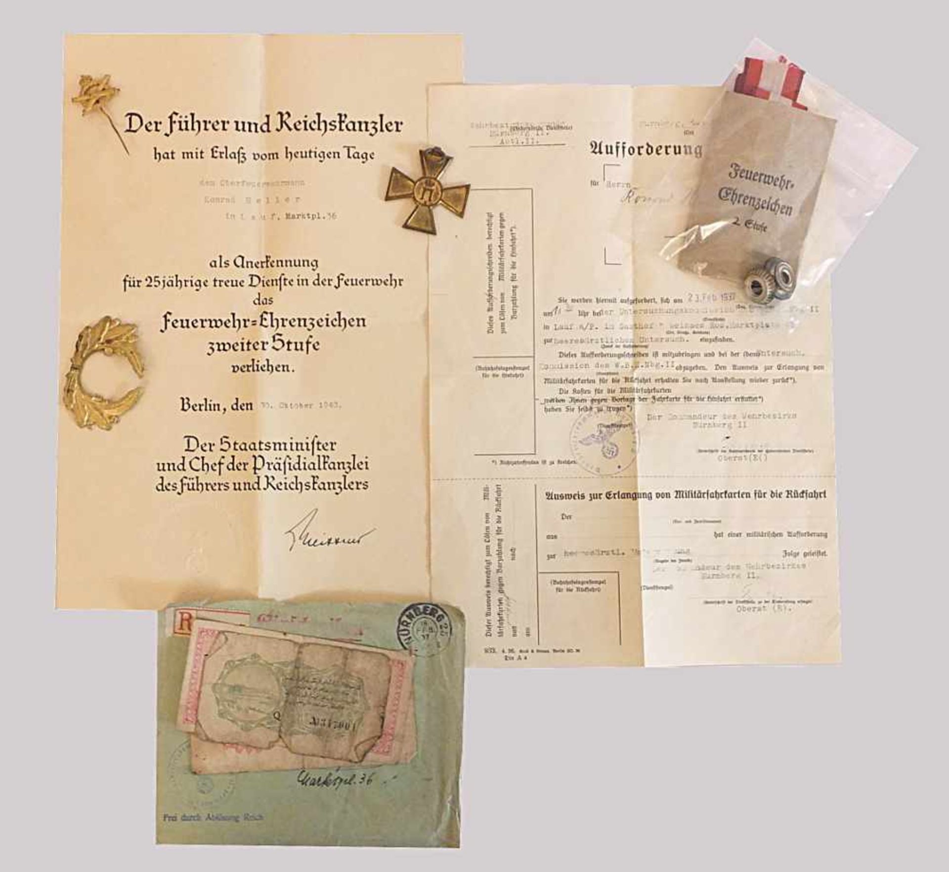 Konvolut Orden Abzeichen 2. WK u.a."Feuerlösch-Ehrenzeichen" Dokumente (s. §§86/86a StGB)