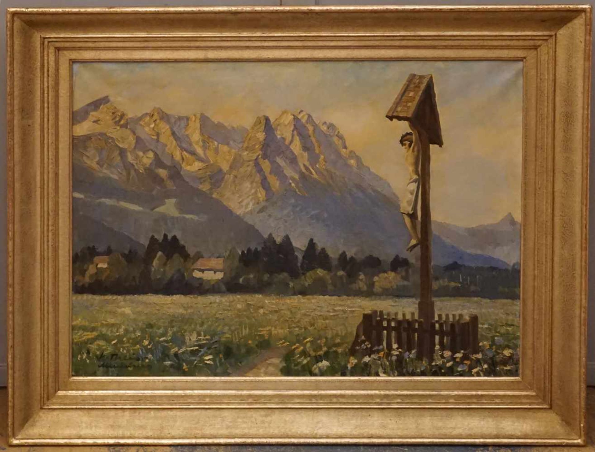 1 Ölgemälde "Am Garmischer Feldkreuz" L.u. sign. H. THEIS(wohl Heinz T. 1894-1966) Öl/Lwd. ca. - Image 2 of 2