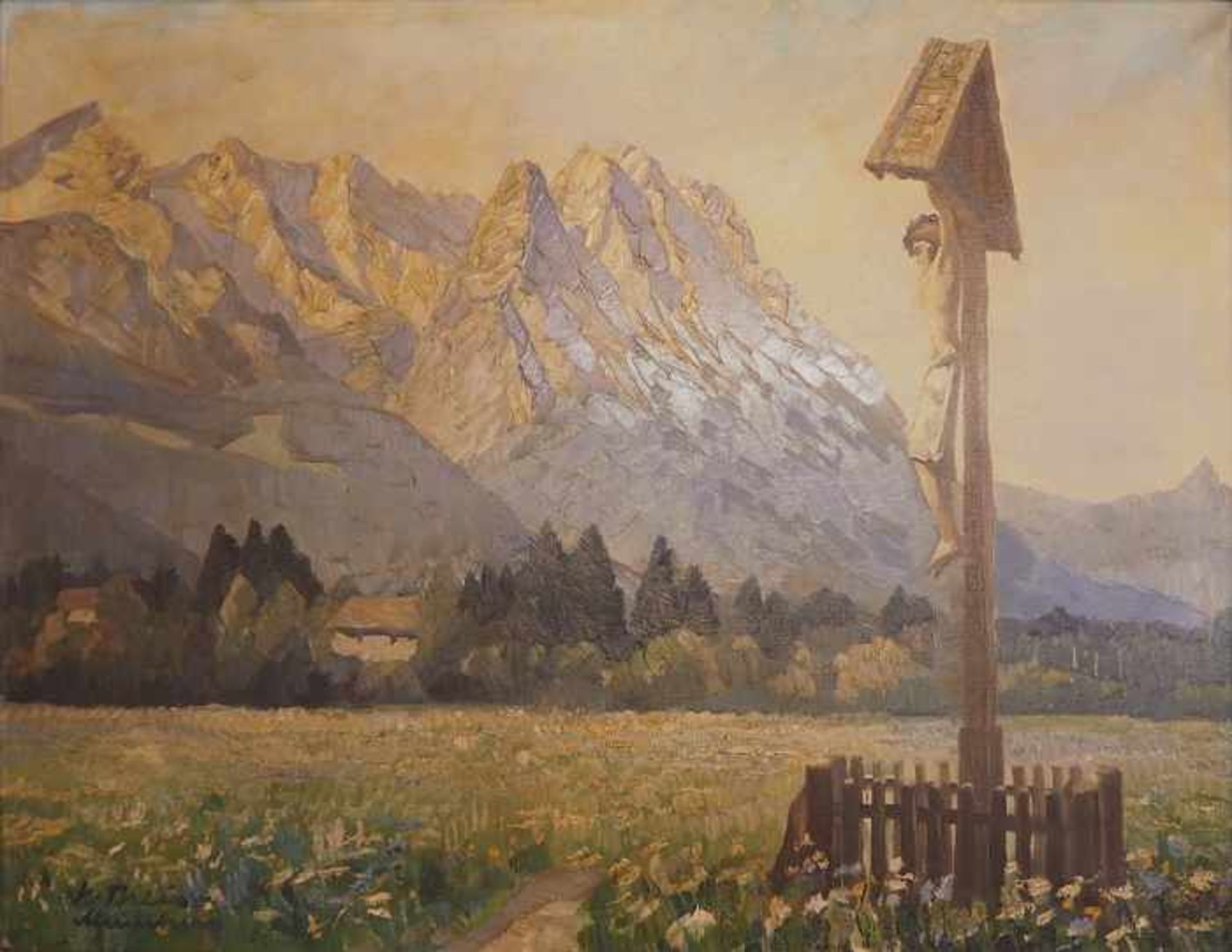 1 Ölgemälde "Am Garmischer Feldkreuz" L.u. sign. H. THEIS(wohl Heinz T. 1894-1966) Öl/Lwd. ca.