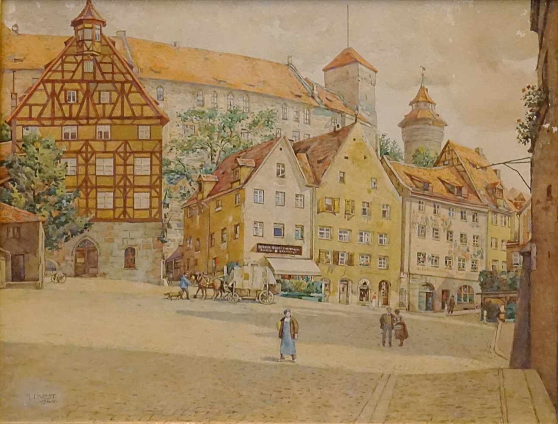 Aquarell "Tiergärtnertorplatz zu Nürnberg", L.u. signiert J. DURST(wohl Jakob D. 1875-1951), datiert