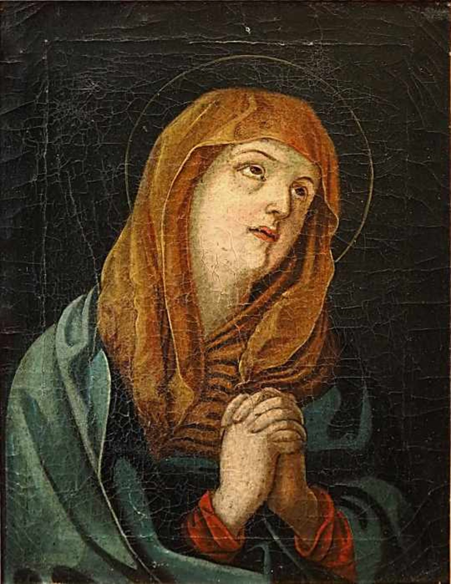 1 Ölgemälde "Betende Maria" wohl 18. Jh.unsign., Öl/Lwd. 33,5x25cm, Craquelé, min. besch., Asp.