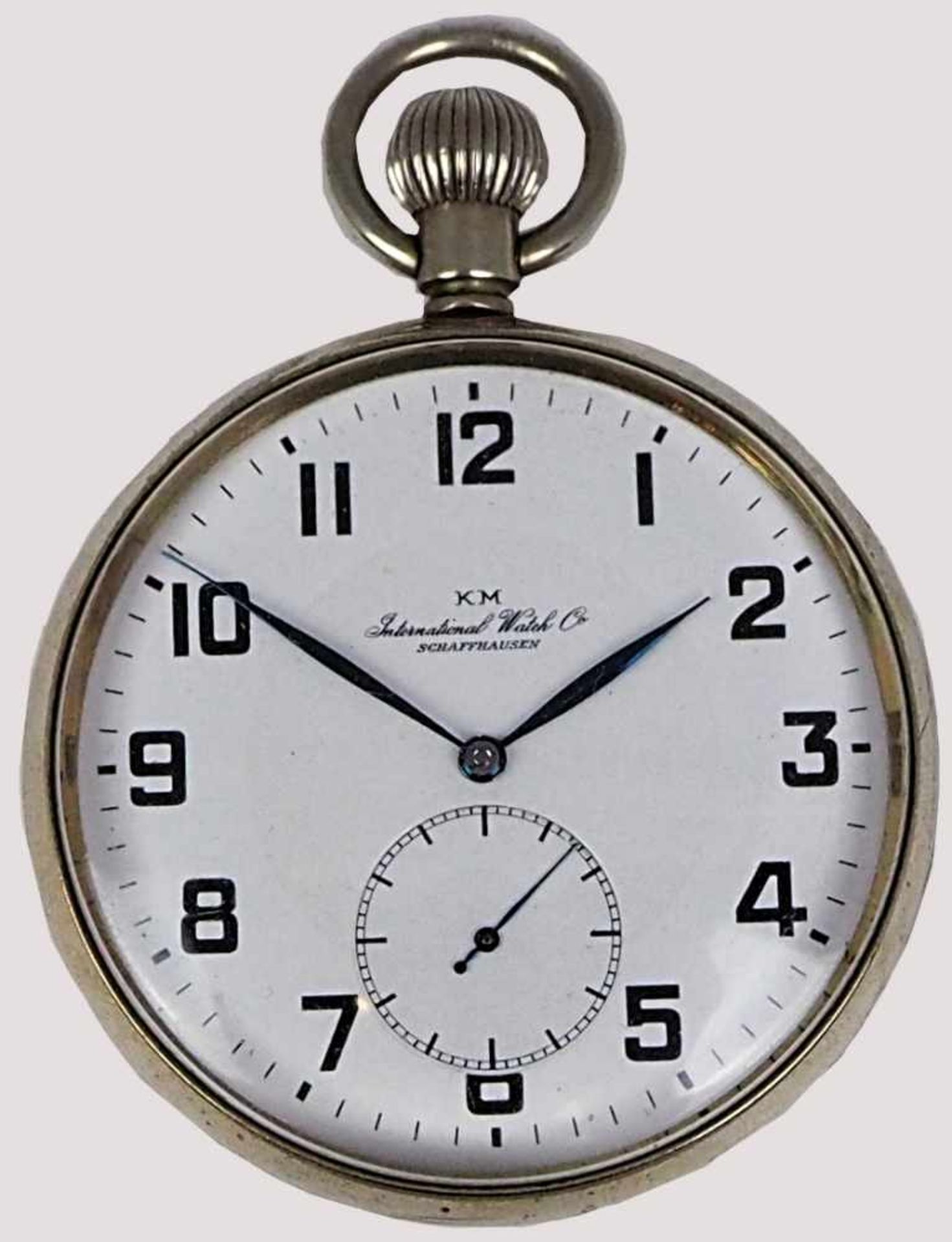 Taschenuhr Stahl IWC Schaffhausen 2. WK mit Reichsadlernum. M 9939 2. Klasse lt. Buchkopie