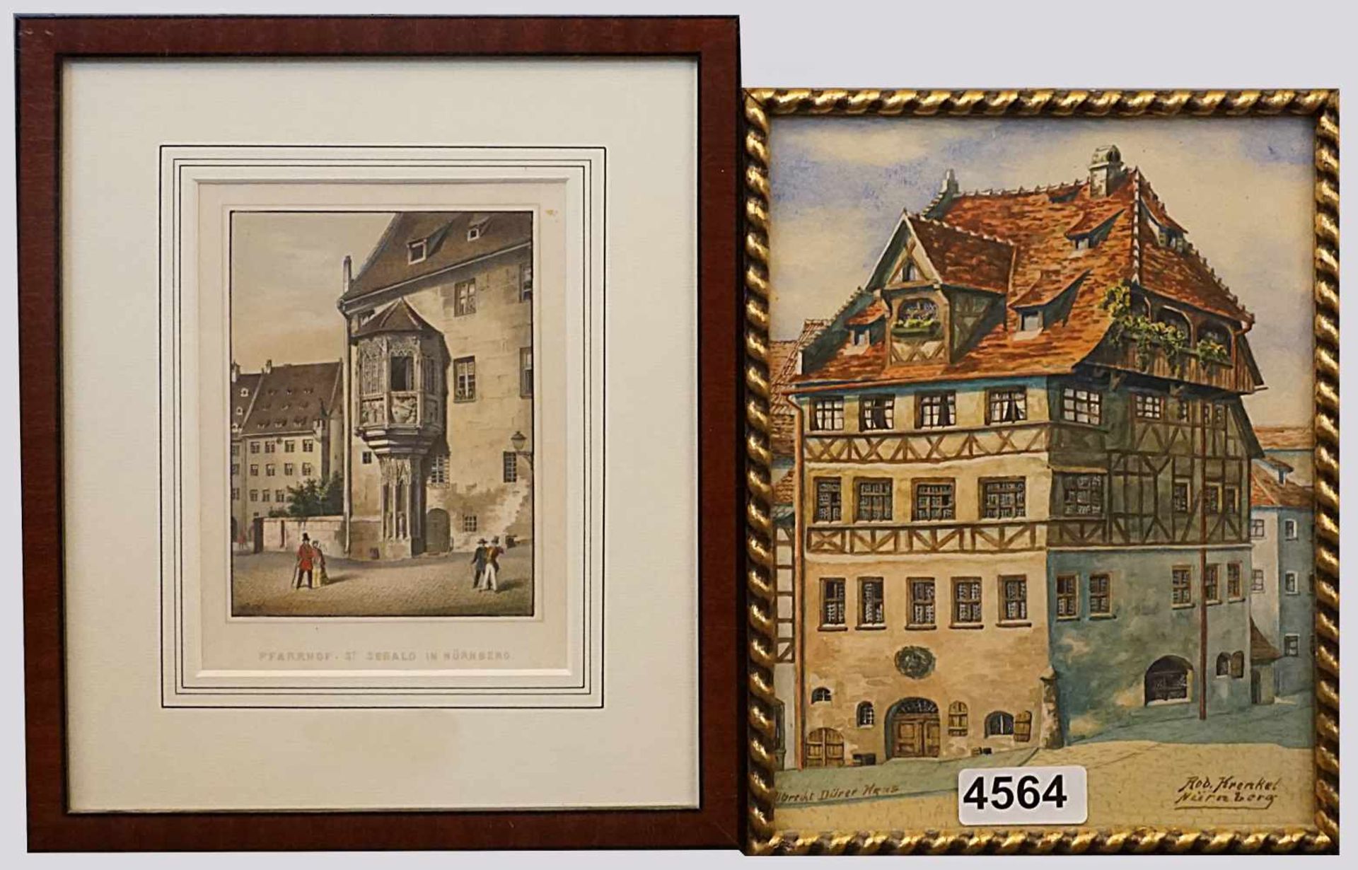 1 Aquarell, 1 Grafik "Ansichten von Nürnberg" z.T. Rob. KRENKELz.T. 19. Jh. versch. Größen RhG