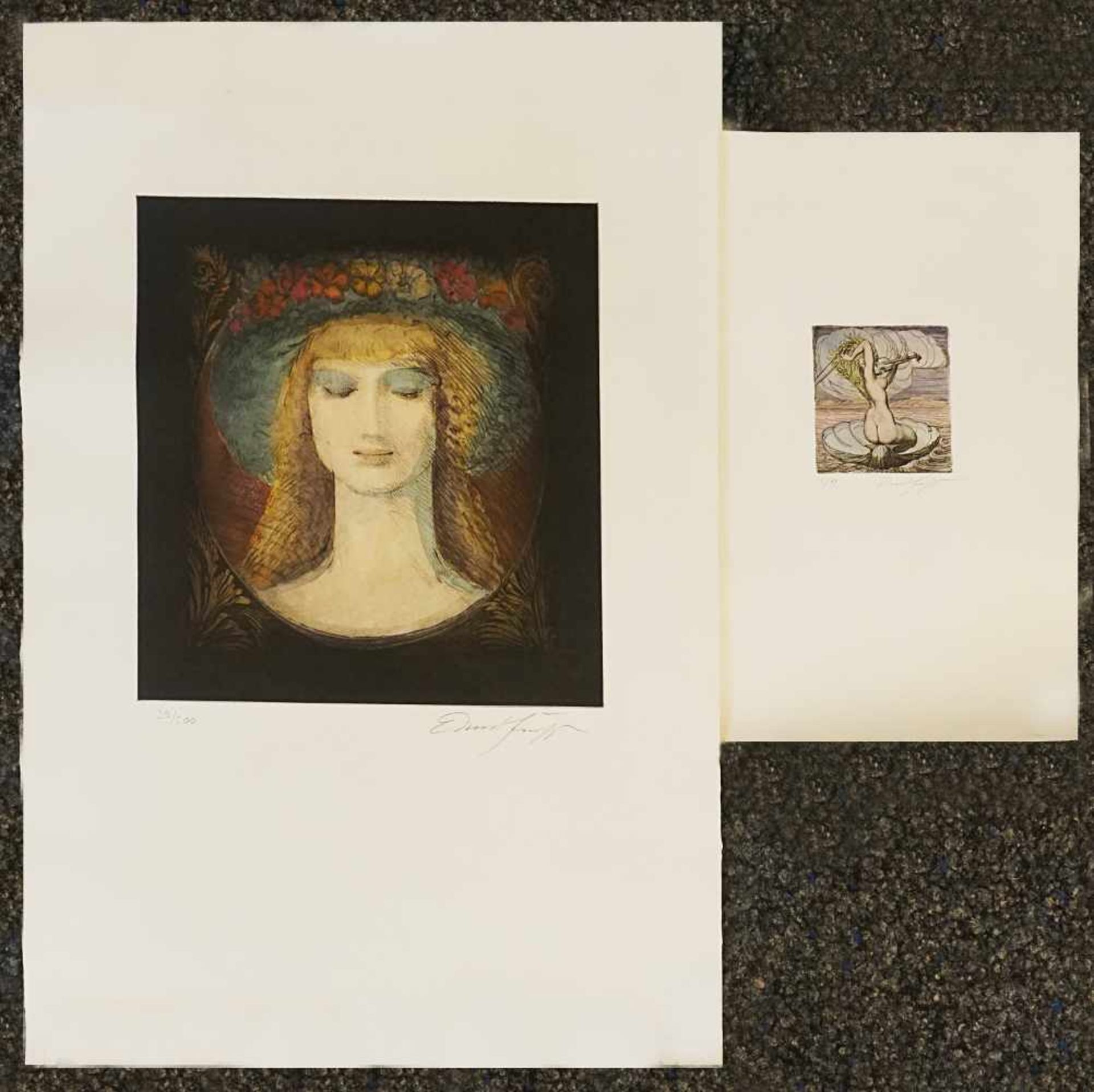 1 Radierung, 1 Lithografie "Damenportrait" "Geigespielende Venus", jew. bleistiftsign. Ernst