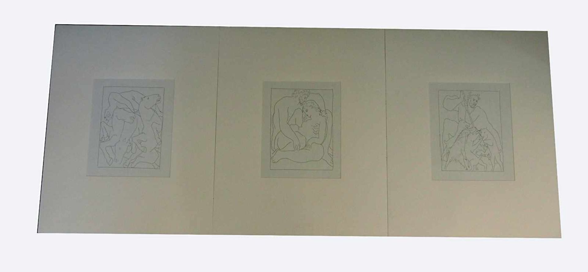 3 Offset-Lithografien "Amour de Jupiter et de Semele", "Chute de Phaéton avec le char du soleil",