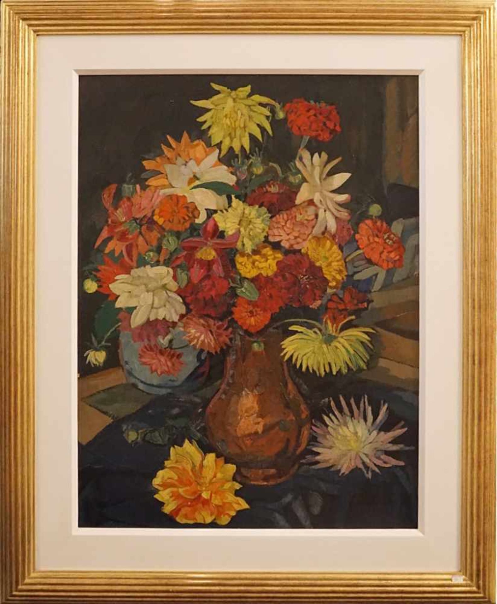 1 Ölgemälde "Blumenstrauß" R.u. sign. Carl REISER(wohl Prof. C.R. 1877-1950) Öl/Karton ca. 77x56cm - Bild 2 aus 2