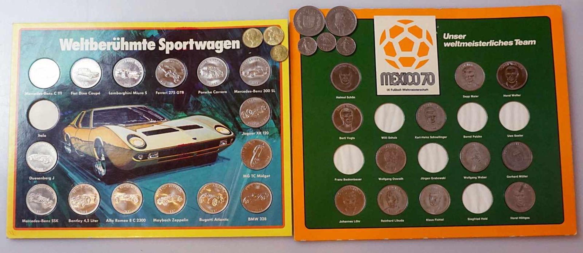 1 Konv. Münzen"Mexiko 1970 Fußball-WM" "Sportwagen" unvollst.