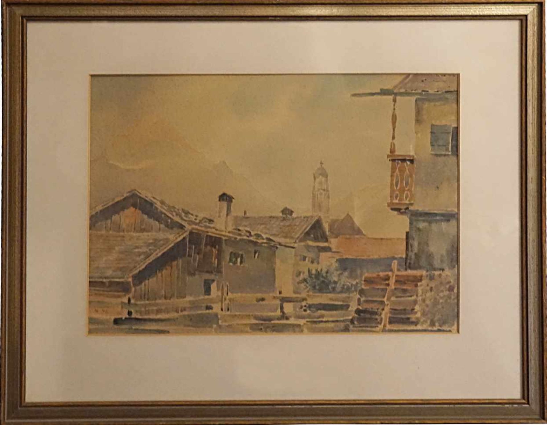 1 Aquarell "Mittenwald" L.u. monogr. LG(wohl Ludwig GSCHOßMANN 1913-1988) L.u. dat. (19)42 ca. - Bild 2 aus 2