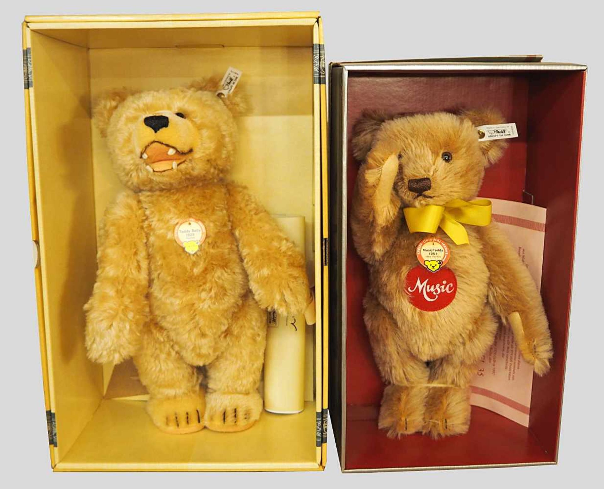 4 Teddybären/Sammlerbären STEIFF Replika und limitierte Auflagen"Zirkusbär mit Schnappgliedern", "