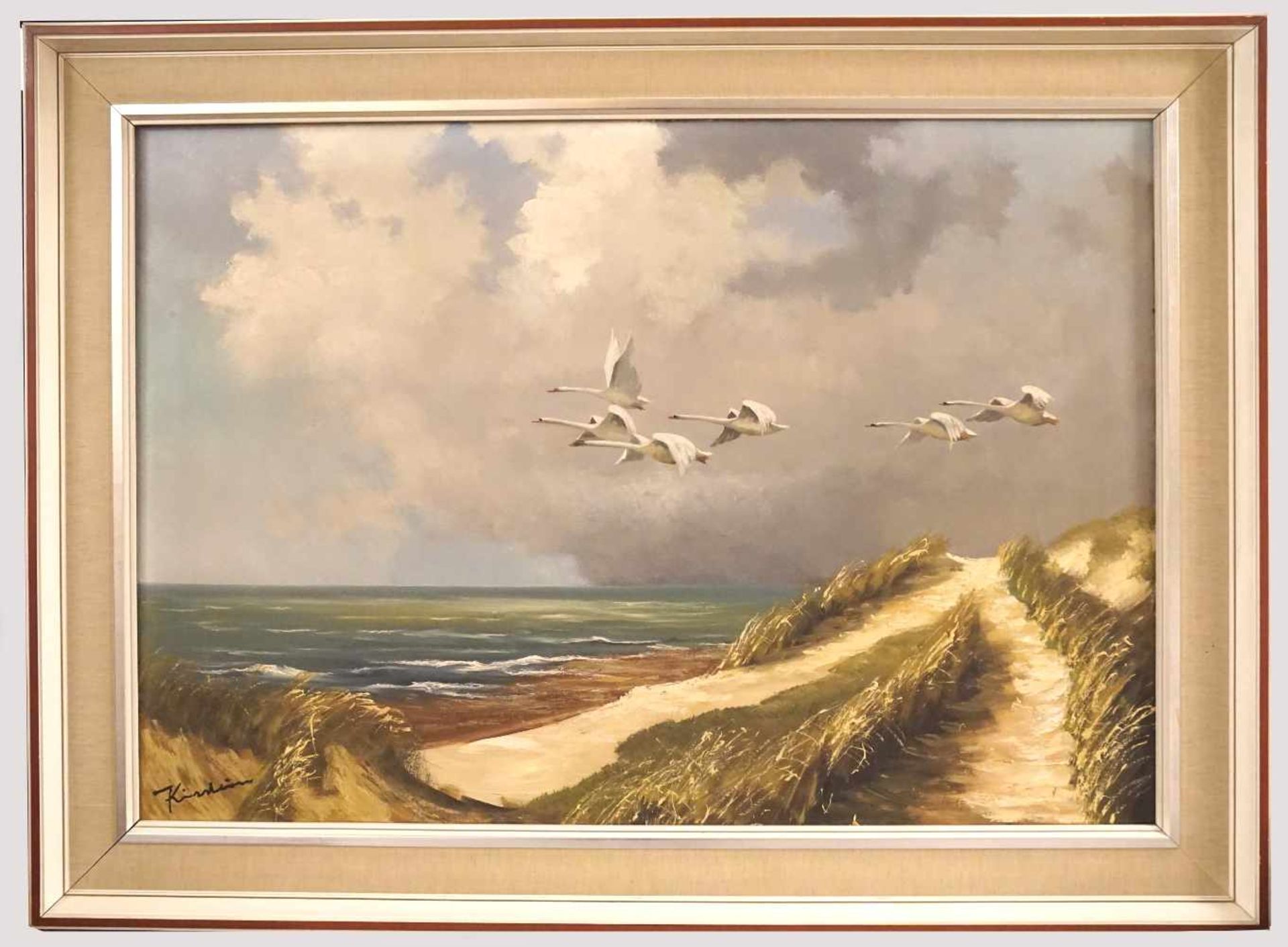 1 Ölgemälde "Flug der Schwäne" L.u. sign. KIRSTEIN(wohl Adolf K. 1814-1873) Öl/Lwd. ca. 70x100cm Ra. - Image 2 of 2