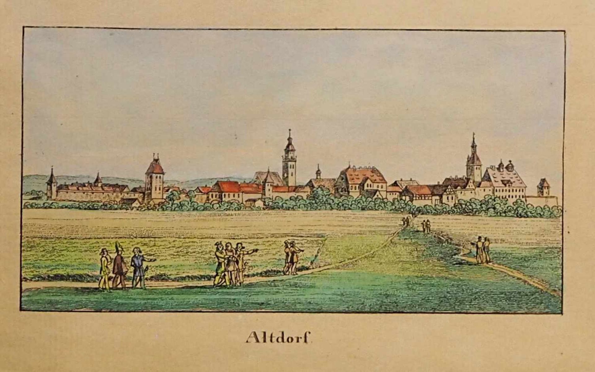 1 Grafik, wohl 19.Jh., "Ansicht von Altdorf"nachkol., 12x17cm, Papier gebräunt, RhG/