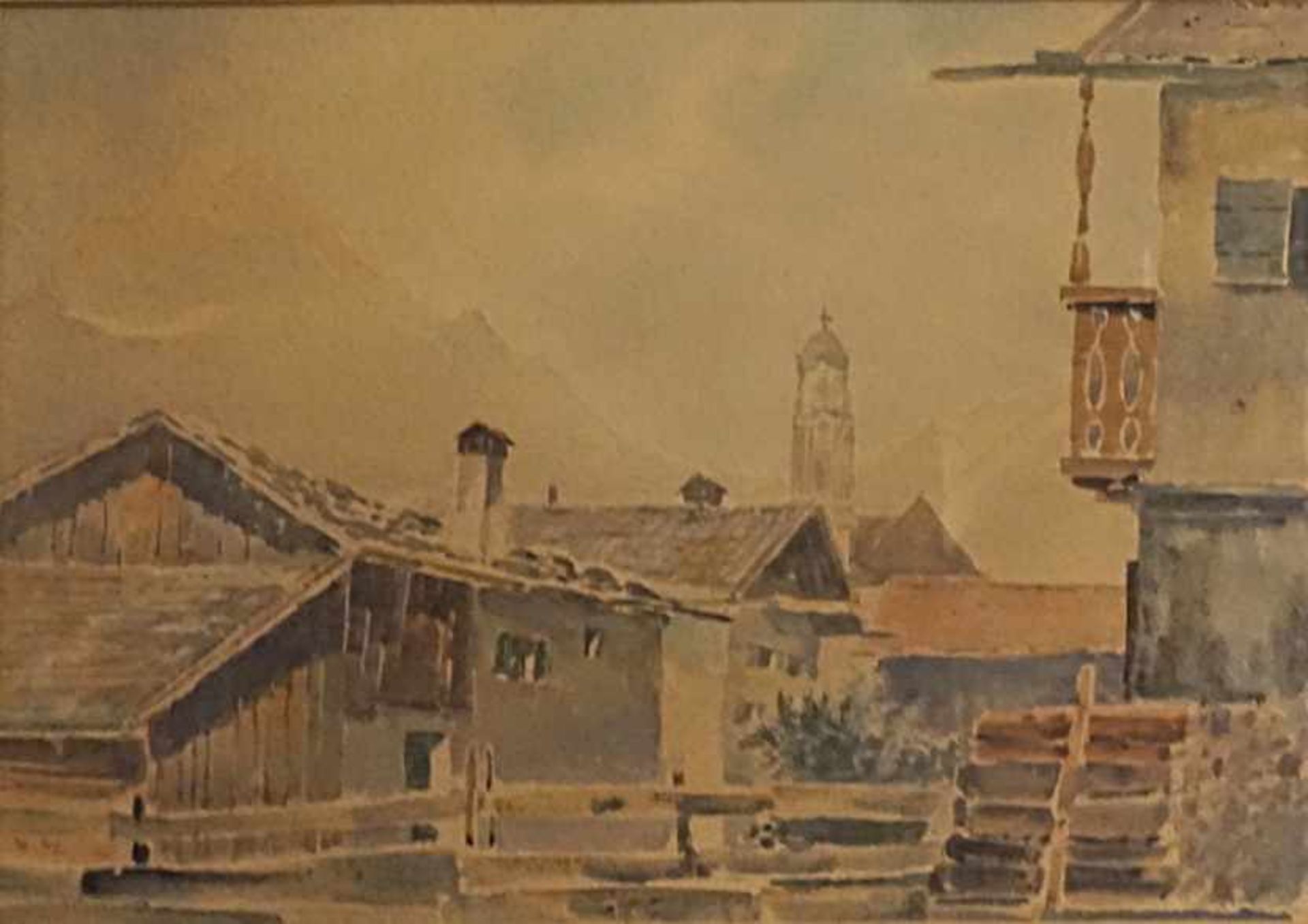 1 Aquarell "Mittenwald" L.u. monogr. LG(wohl Ludwig GSCHOßMANN 1913-1988) L.u. dat. (19)42 ca.