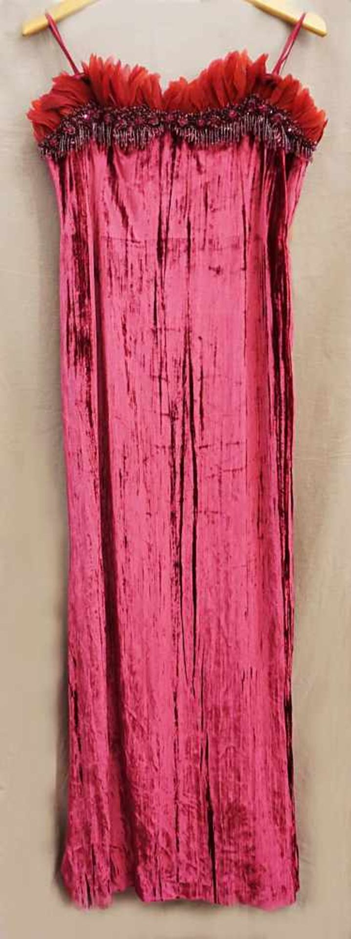 1 Abendkleid ESCADA Coutureca. Gr. 42 Fuchsia/Pink, Perlen-/Federbesatz Samt, wohl ungetragen, NP