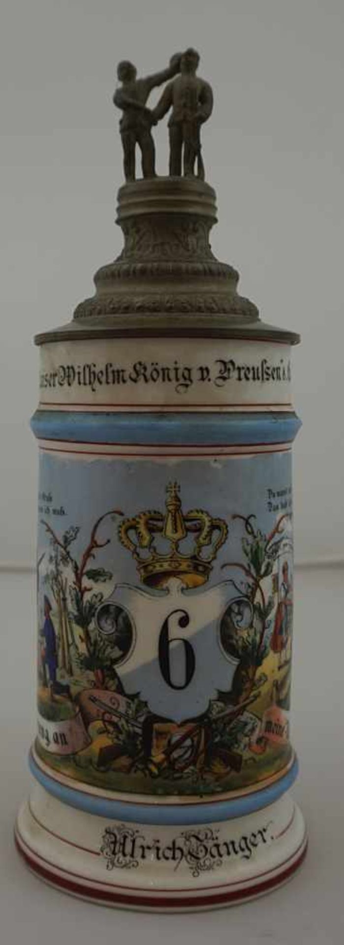 1 Reservistenkrug Porzellan bez. "6. Inf. Rgt." "Kaiser Wilhelm König v. Preußen" "8. Comp. Amberg - Bild 2 aus 4