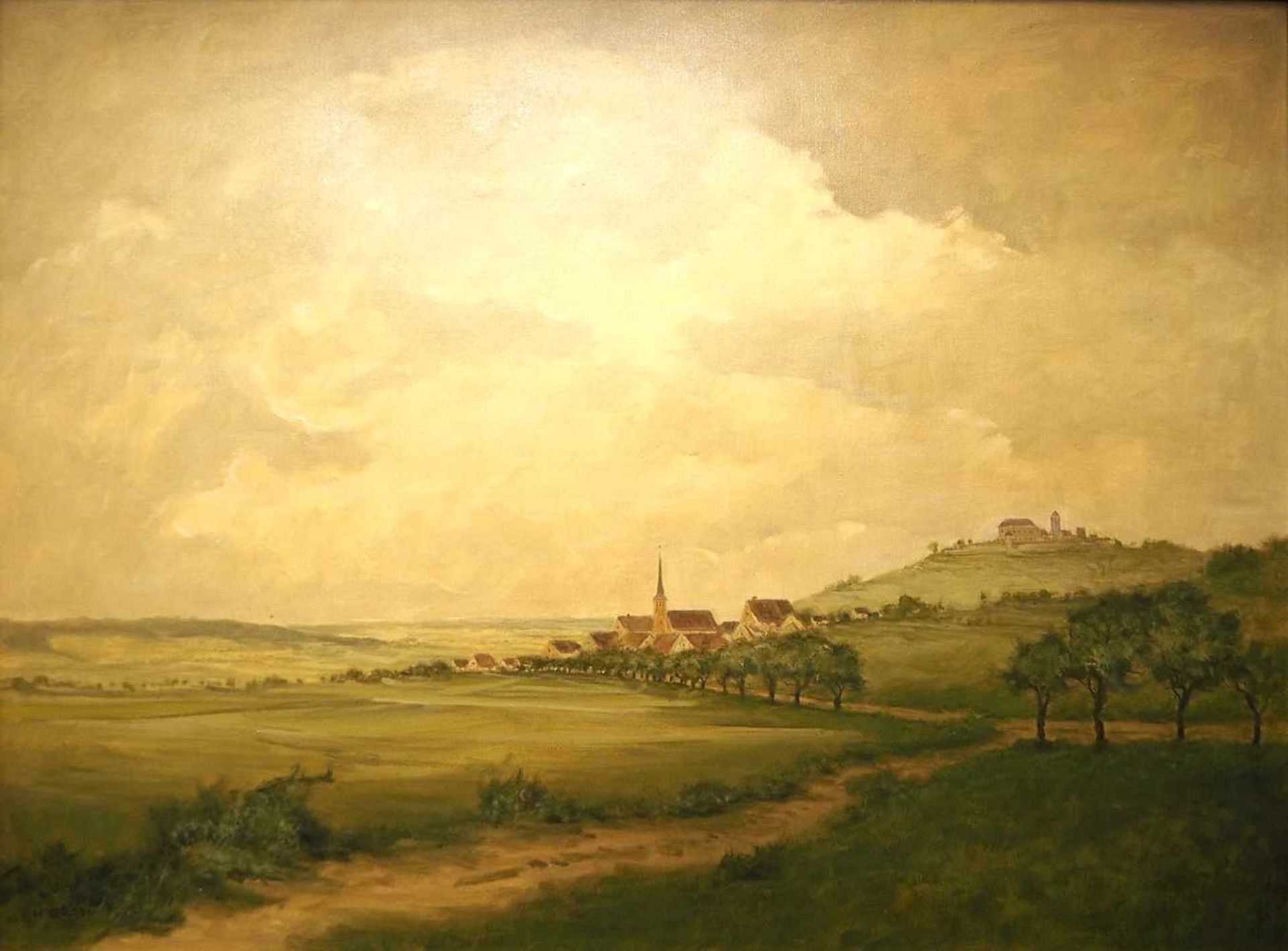 Ölgemälde "Fränkische Landschaft mit Blick auf eine Burg", L.u. signiert H. GRADL(wohl Prof. Hermann