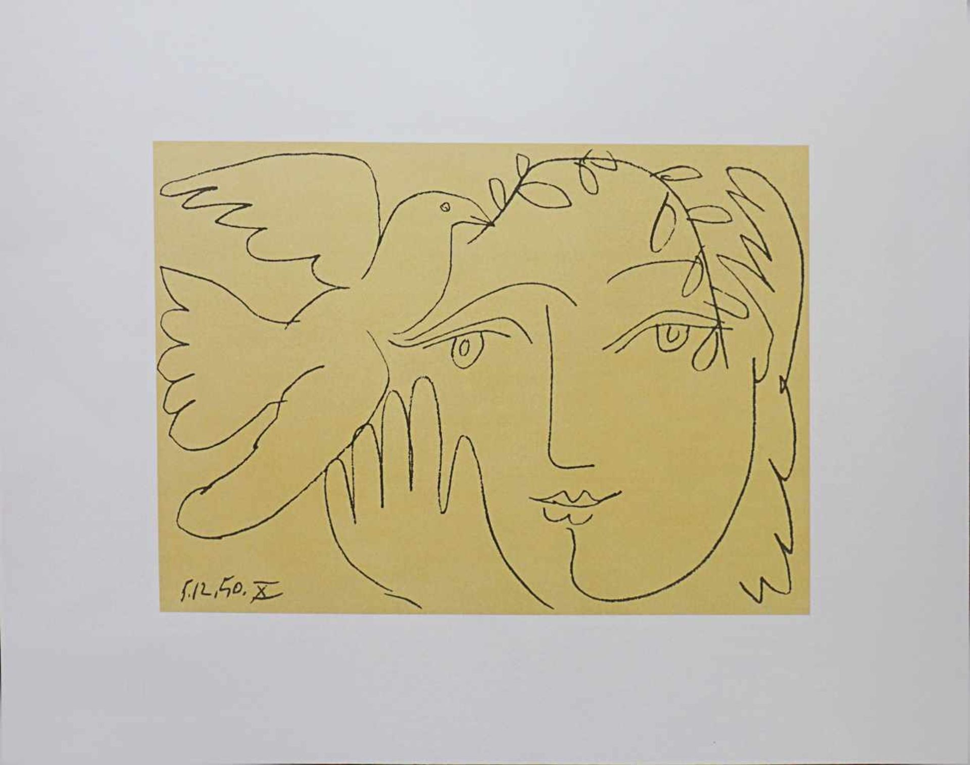 1 Offset-Lithografie "Le visage de la paix" wohl Pablo PICASSO(1881-1973), Druck/Verlag: Éluard,