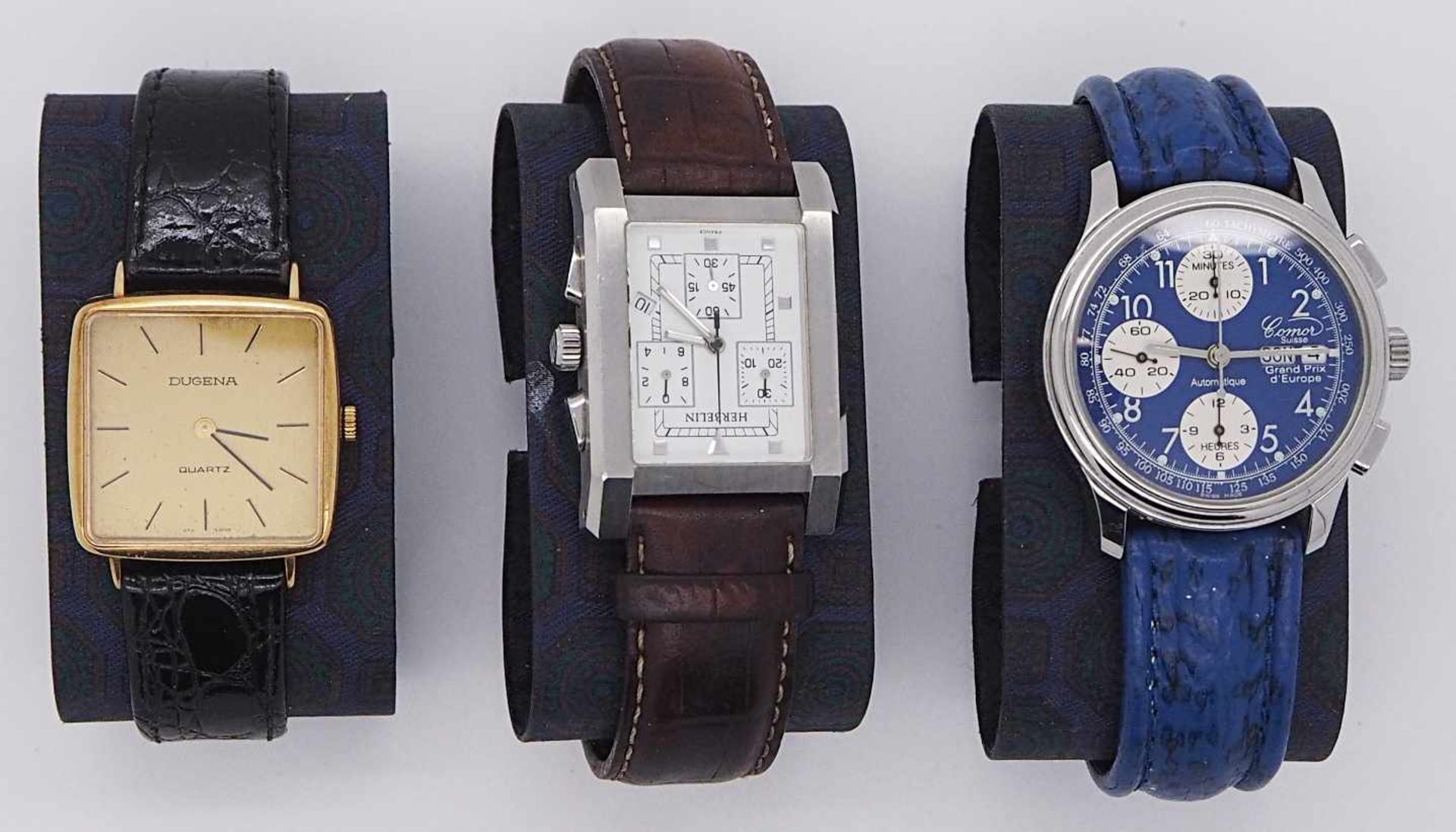 3 Armbanduhren DUGENA, Michel HERBELIN (NP 697,50 Euro i. Jahr 2003)u.a. z.T. Automatik/Quarz