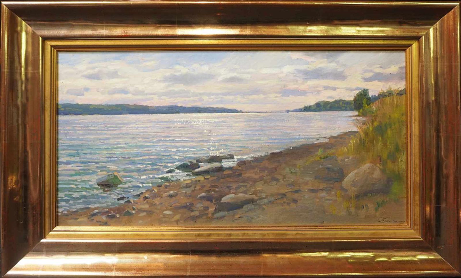 1 Ölgemälde "An der Wolga" R.u. sign. BELYCH(wohl LJOBOV B. *1961) Öl/Platte ca. 23x43,5cm - Bild 2 aus 2