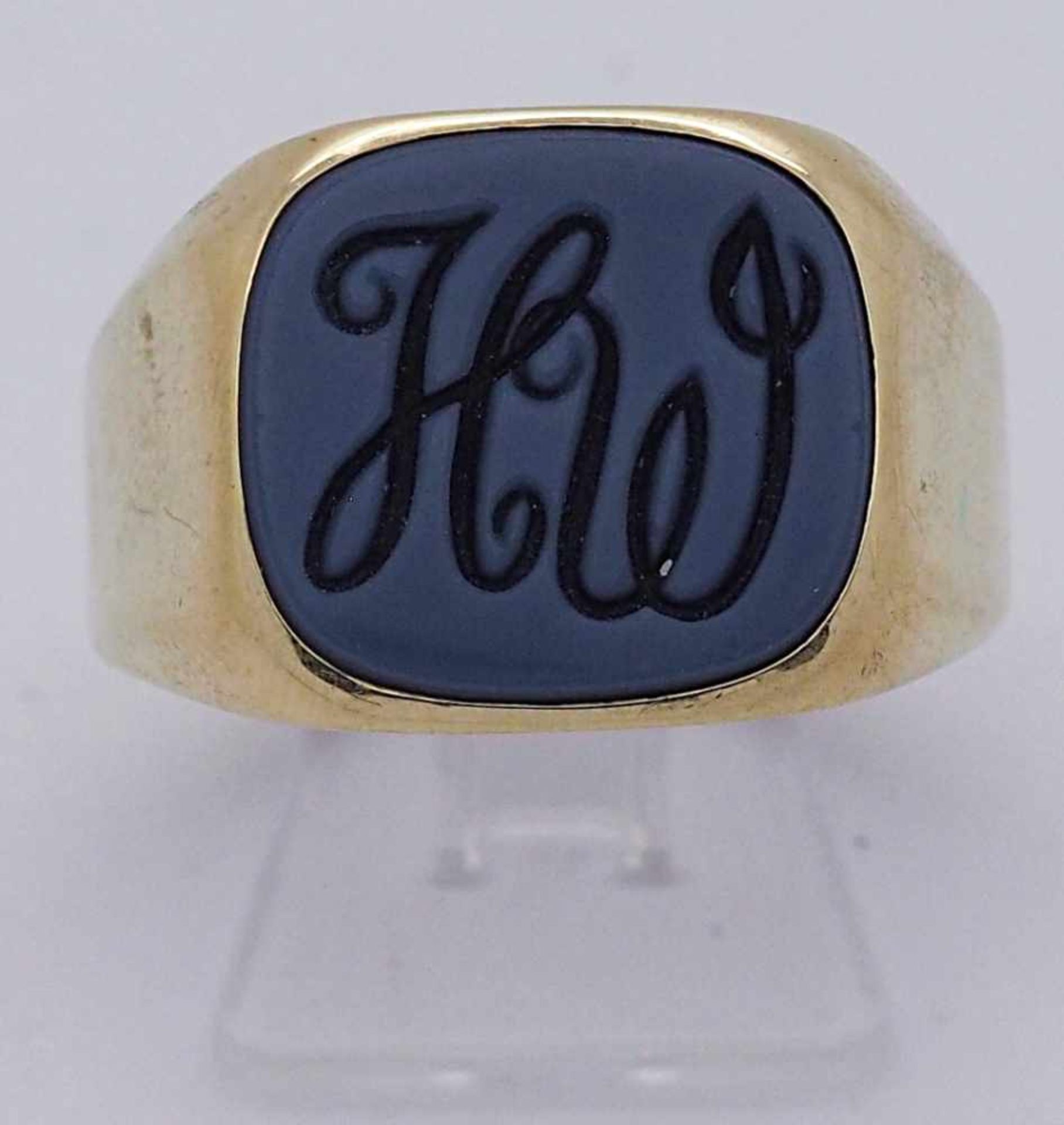 1 Herrenring GG 14ct.monogr. auf Schichtstein HW