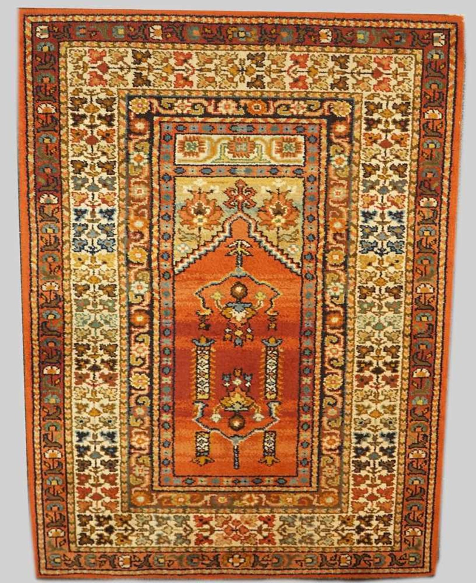 1 Orientteppich Mittelfeld rotgrundig mit 3-facher Güll-Reihung, Randbordüre braun, ca. 180x126cm1 - Image 2 of 2