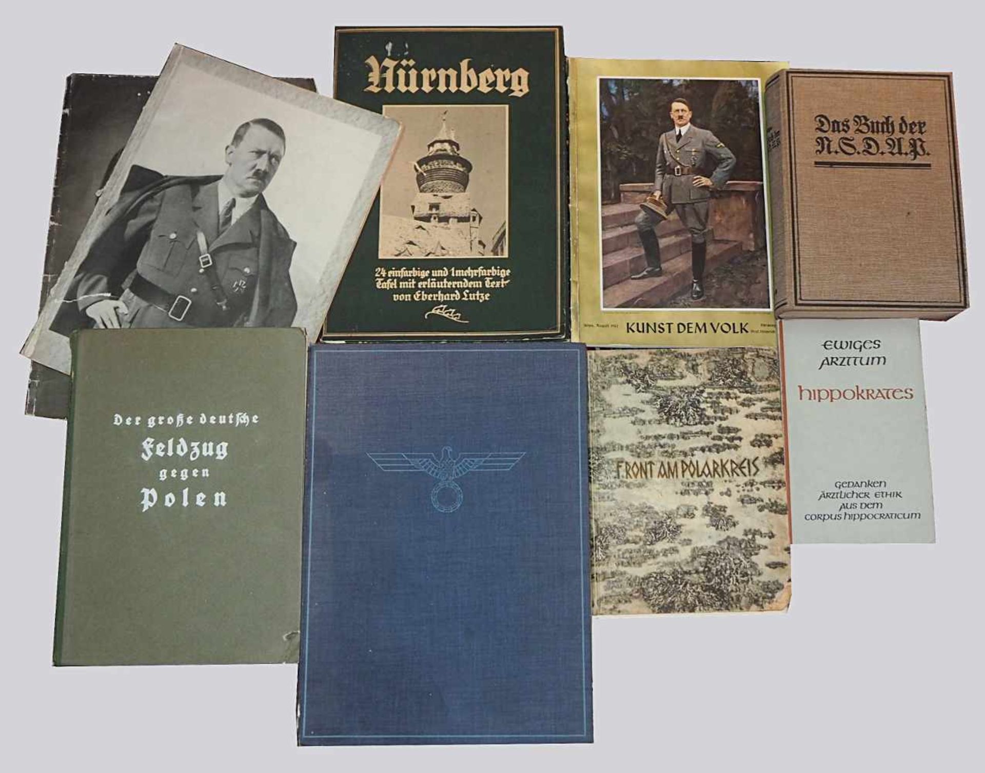 1 Konv. Bücher/Magazine 3. Reich:"Das Buch der NSDAP", "Der große deutsche Feldzug gegen Polen", "