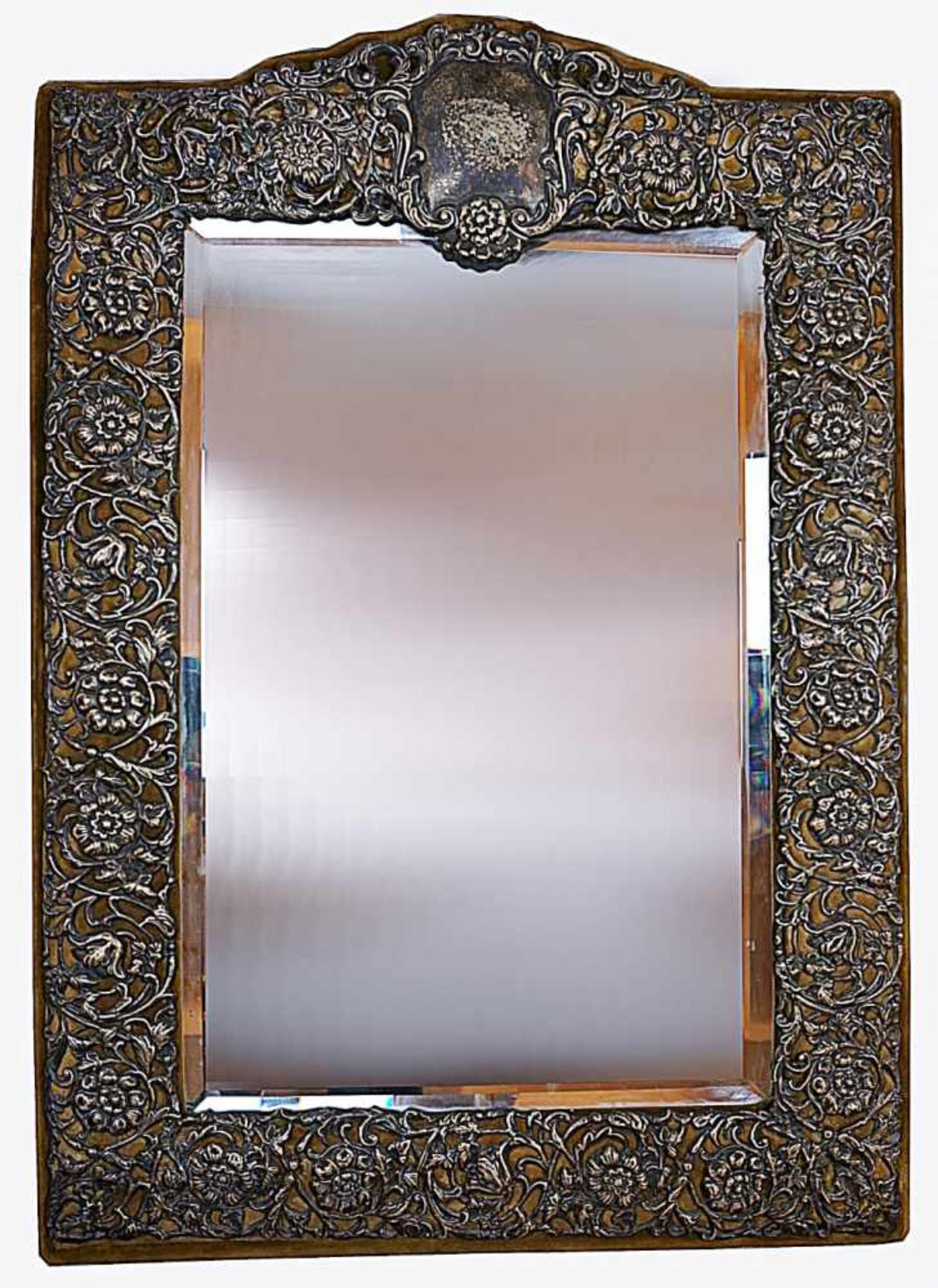 1 Spiegel Holz mit Samtbezug und Applikation Silberdekor W J MYATT & Co Ltd, Birmingham 1907