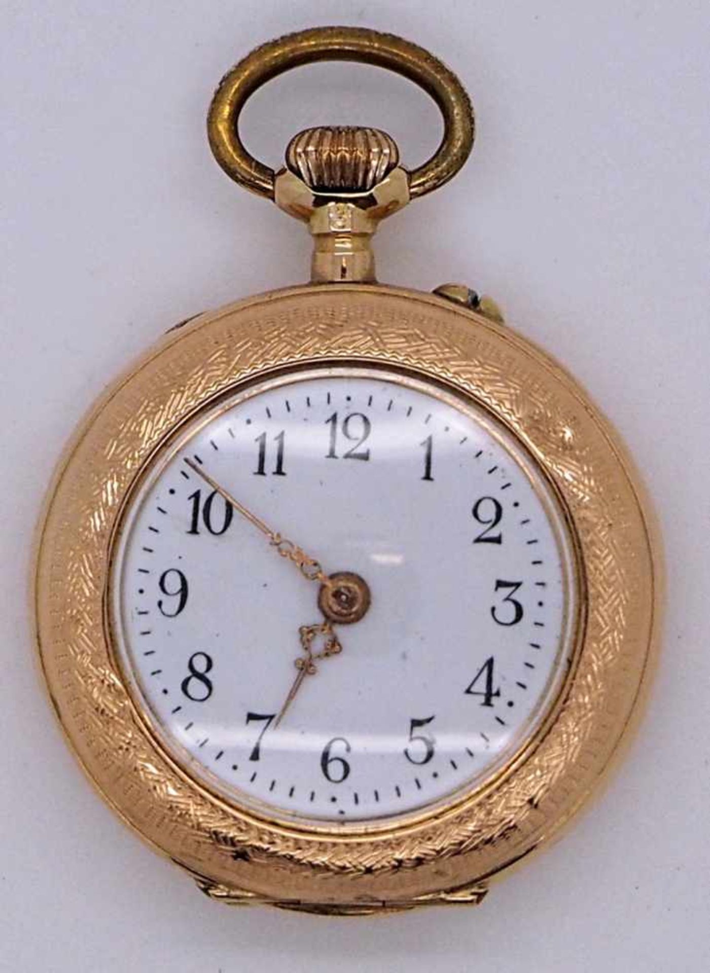 1 Damentaschenuhr z.T. RG 14ct. um 1900