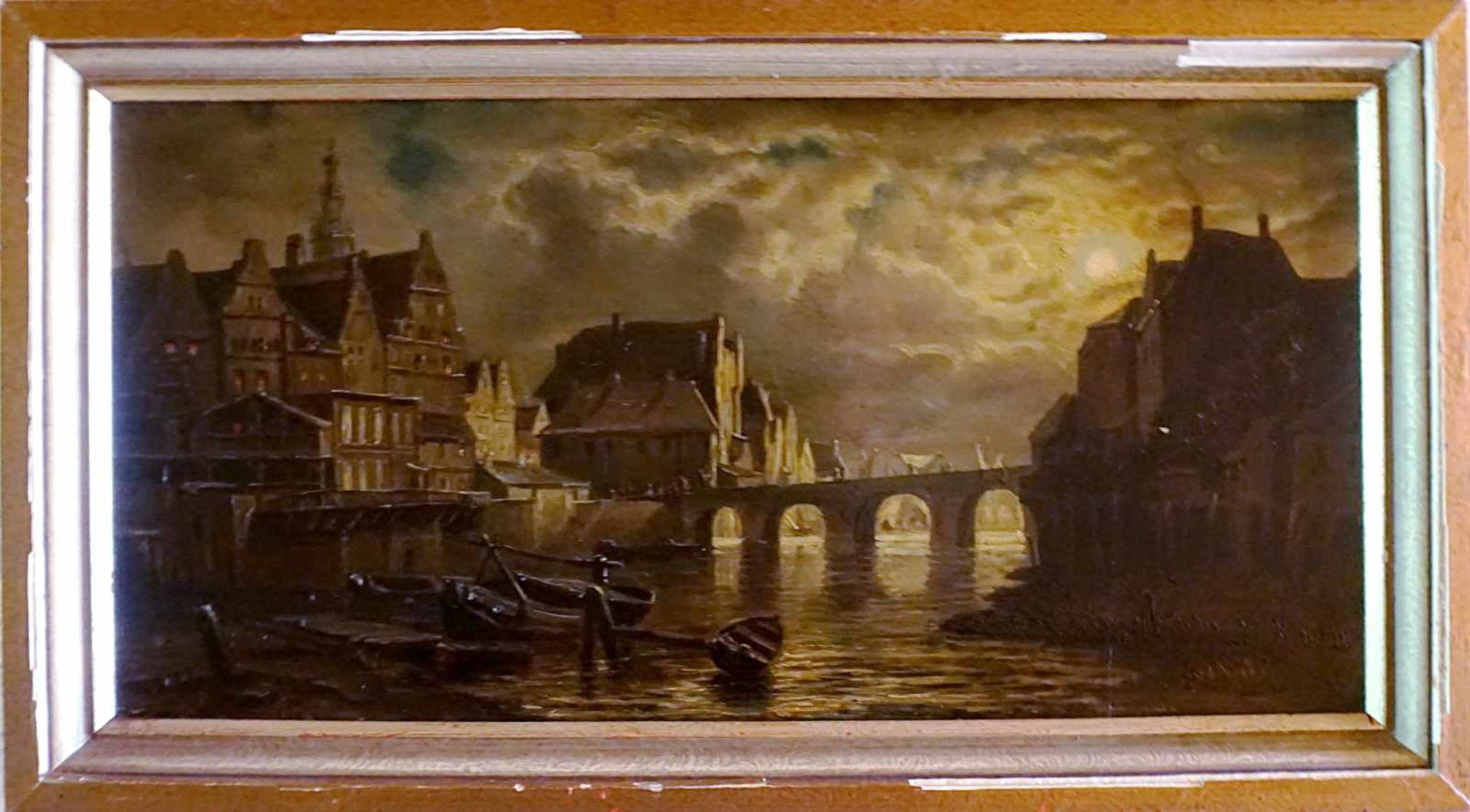 1 Ölgemälde "Ansicht von Delft im Mondschein" wohl 19. Jh.