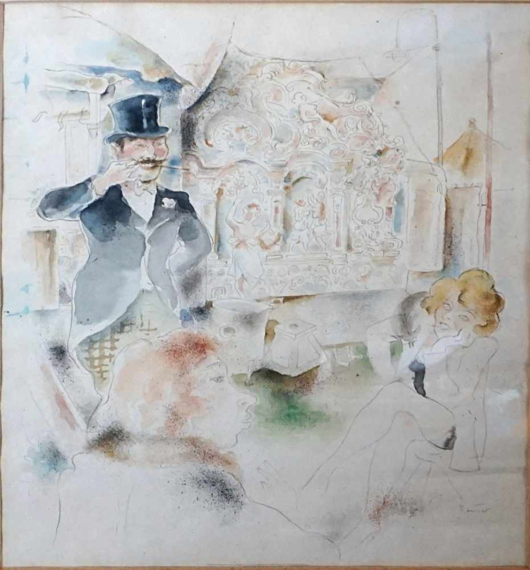 4 Aquarelle/Farbzeichnungen u.a. z.T. signiert SAUER (wohl Josef S. 1893-1967)