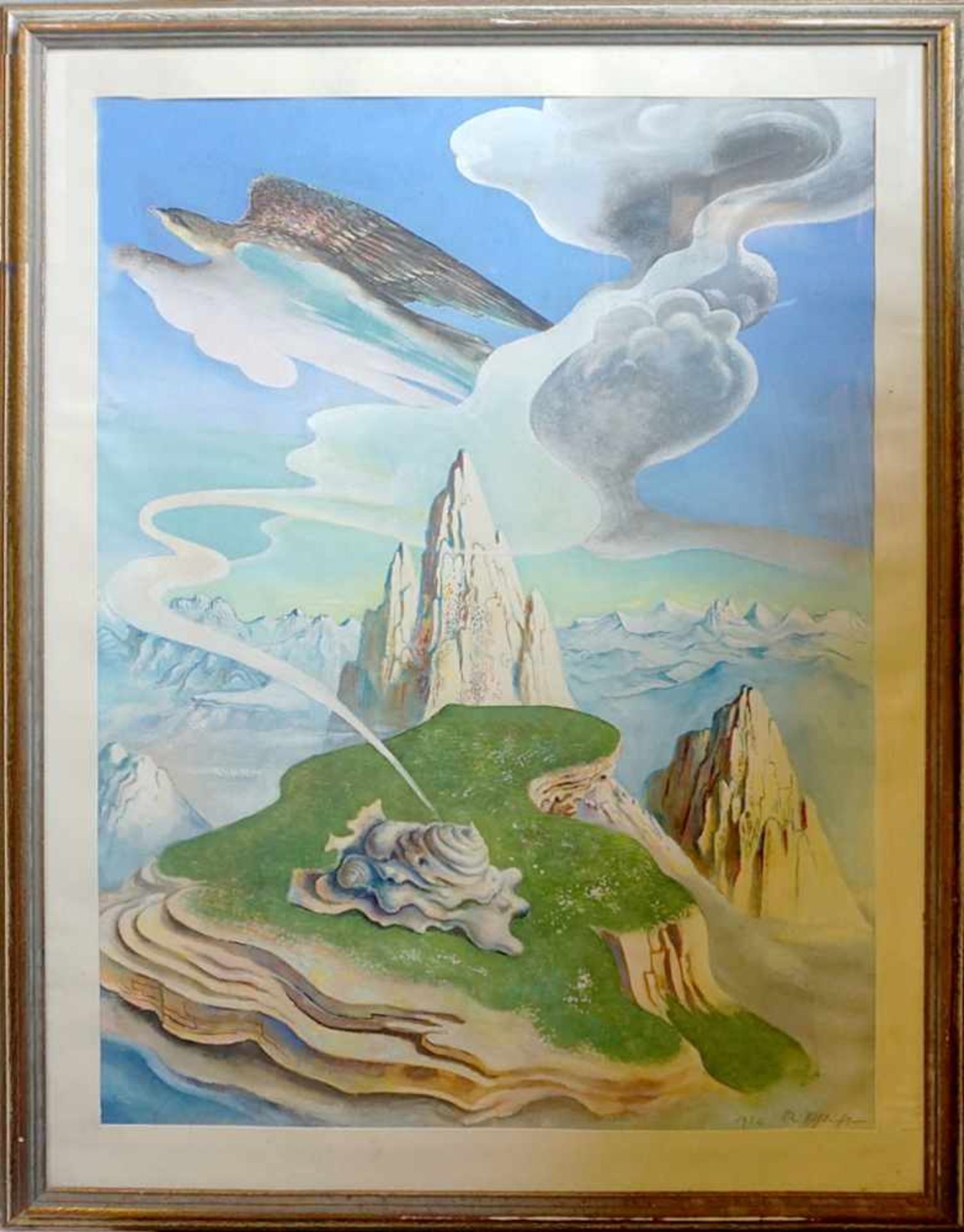 1 Mischtechnik (Tempera/Farbzeichnung) "Flug des Geistes" R.u. signiert wohl Rudolf SCHLICHTER(