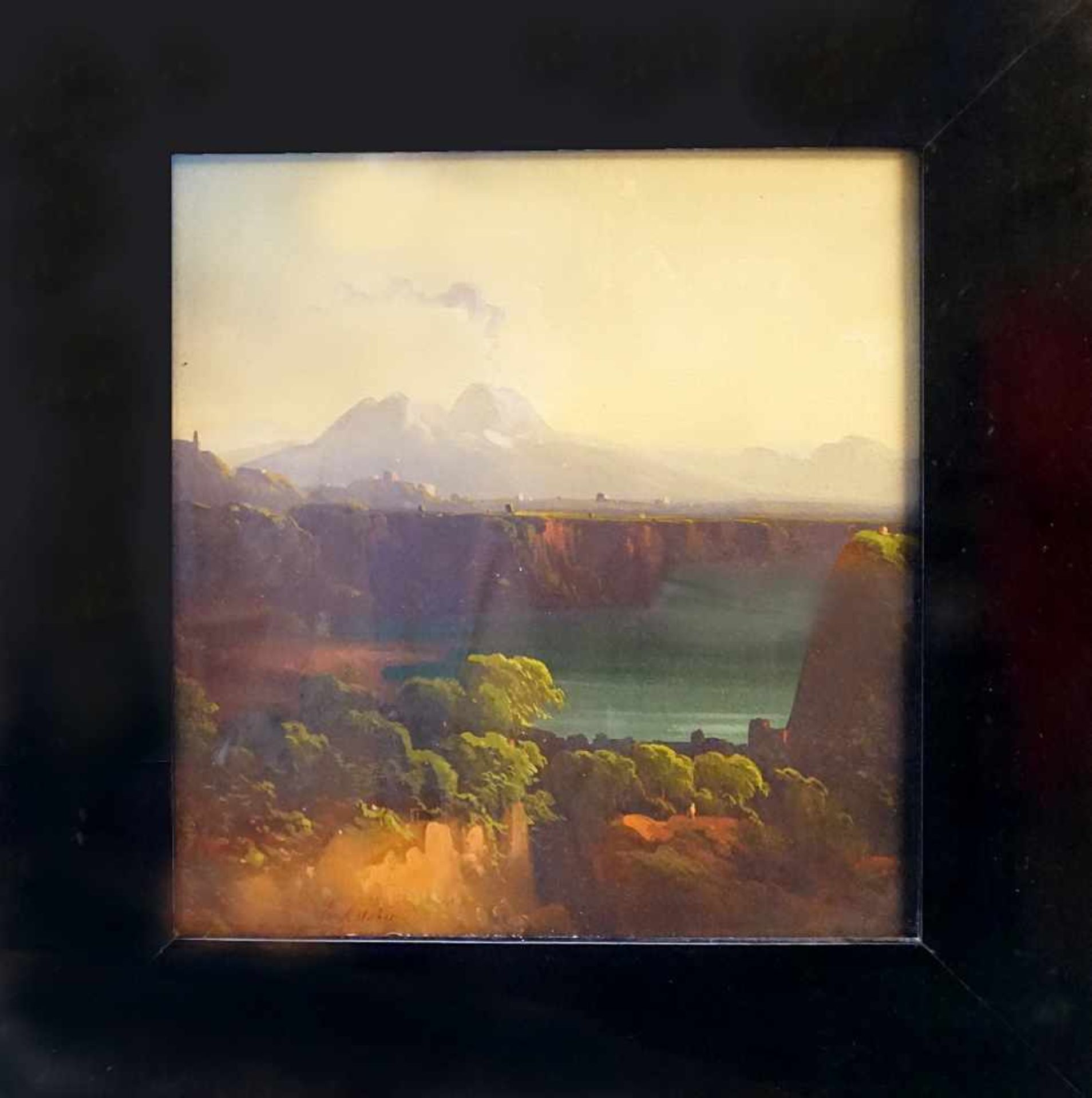 1 Temperabild "Mediterane Landschaft mit Vulkan" L.u. undeutlich signiert G.K. ECKSTEIN