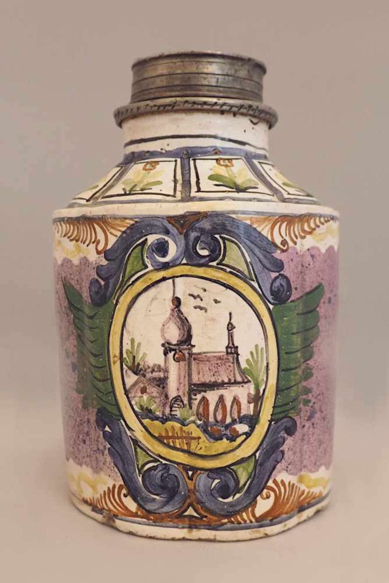 1 Wasserflasche Fayence wohl 18.Jh. ERFURT gemarkt "E mit Stern",