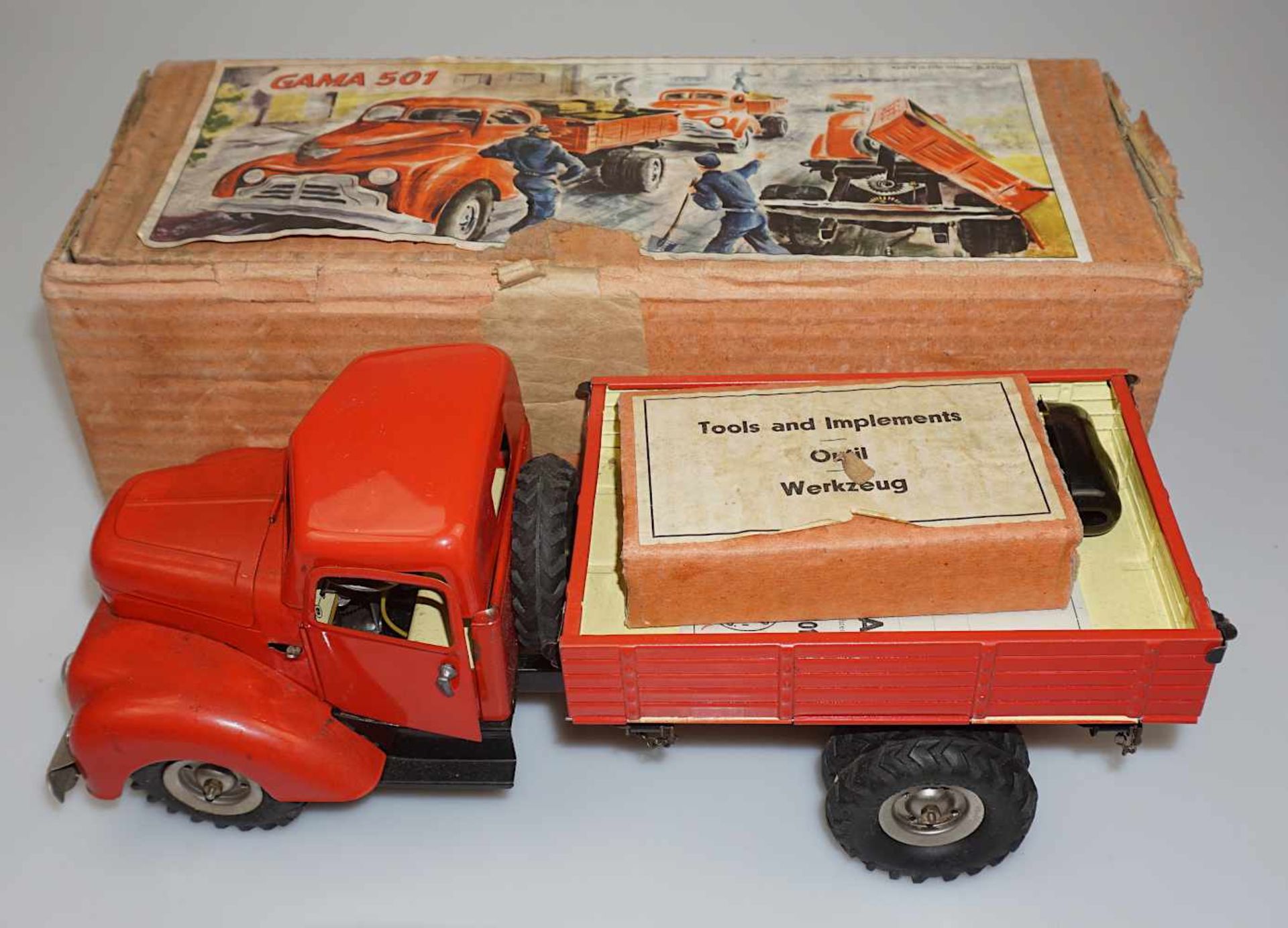 1 Modellauto "Kipplader - Truck 501" Blech u.a. GAMA wohl 1940er Jahre US-Zone