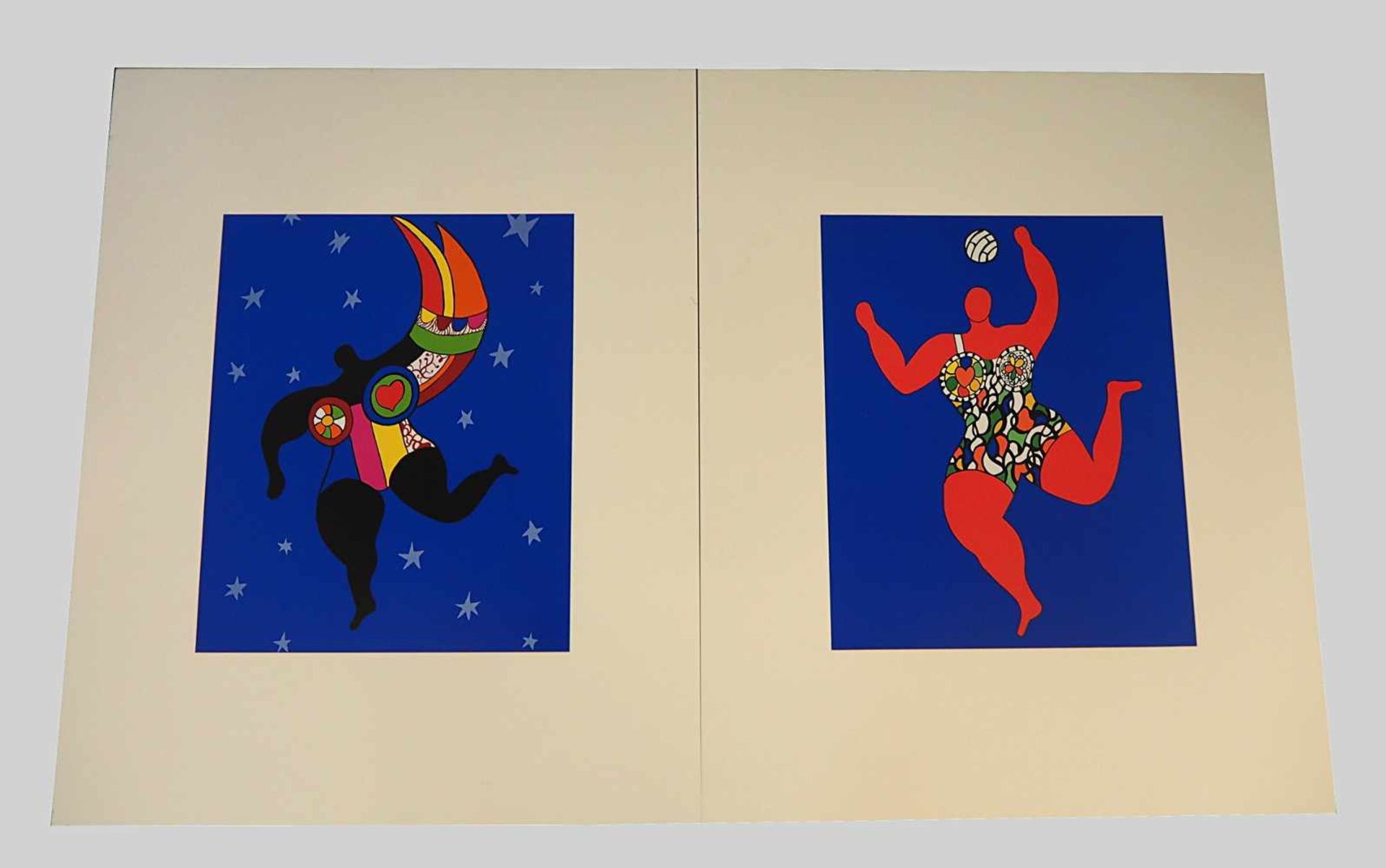 2 Farboffset-Lithografien "Half Woman - Half Angel", "Volleyball" wohl Niki DE SAINT-PHALLE