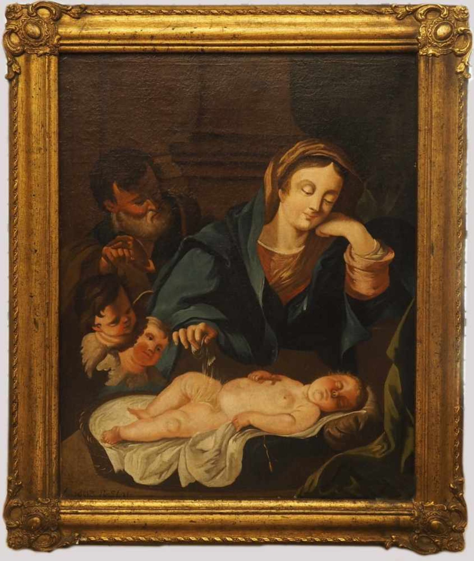 1 Ölgemälde "Heilige Familie" L.u. bez./dat./monogr. "1693 R. STU...", - Bild 2 aus 4