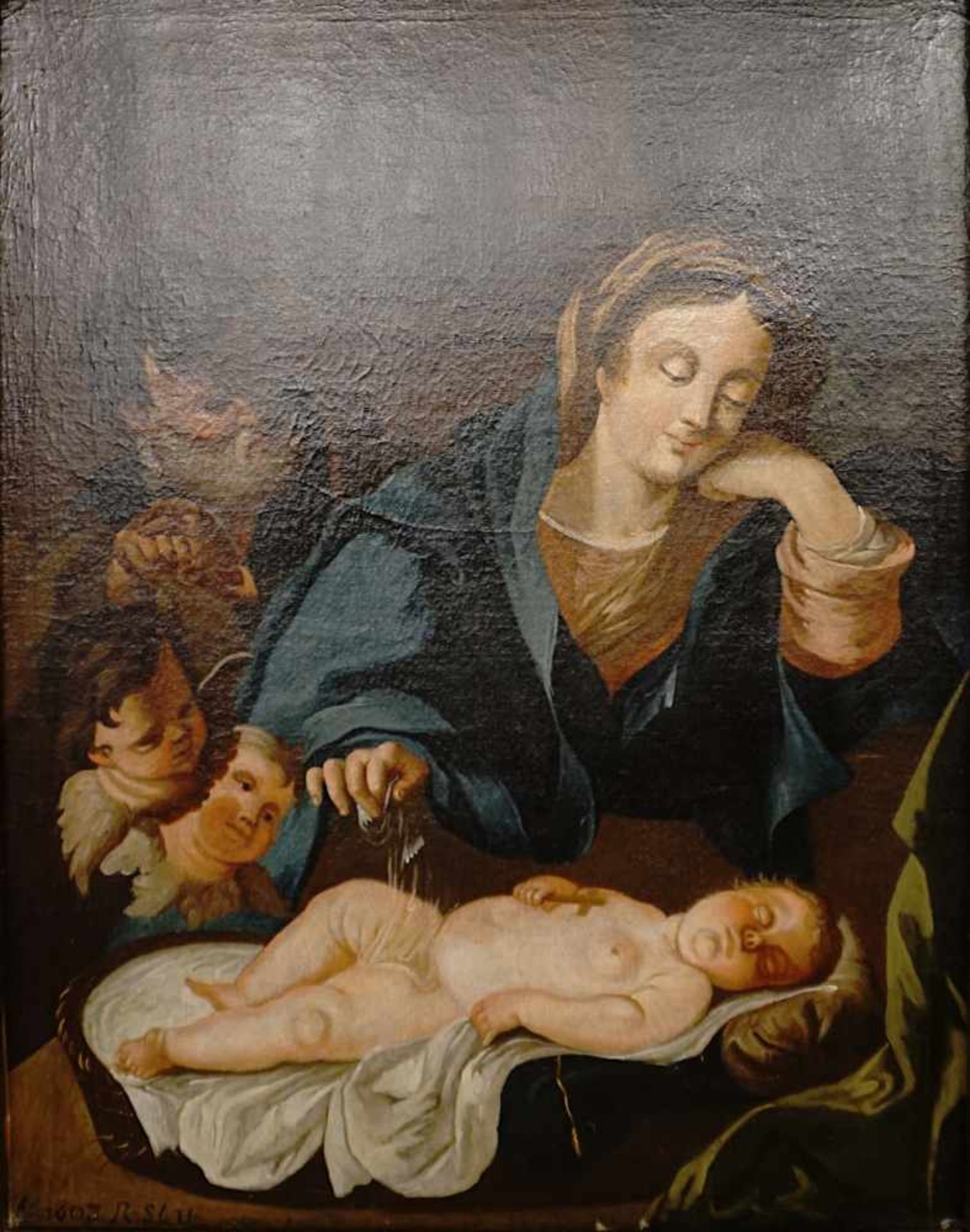 1 Ölgemälde "Heilige Familie" L.u. bez./dat./monogr. "1693 R. STU...", - Bild 3 aus 4