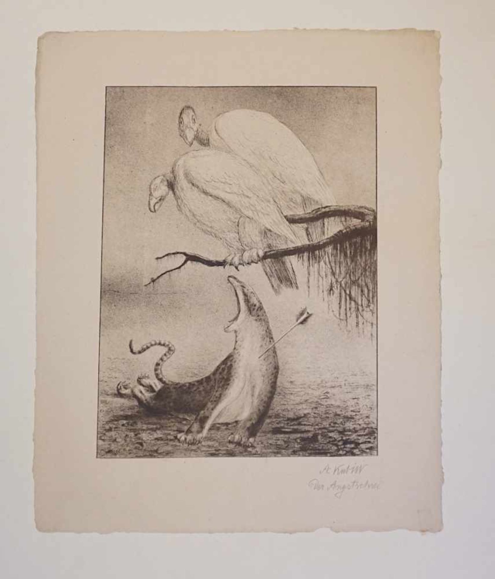 1 Lithographie "Der Angstschrei" R.u. bleistiftsigniert A. KUBIN