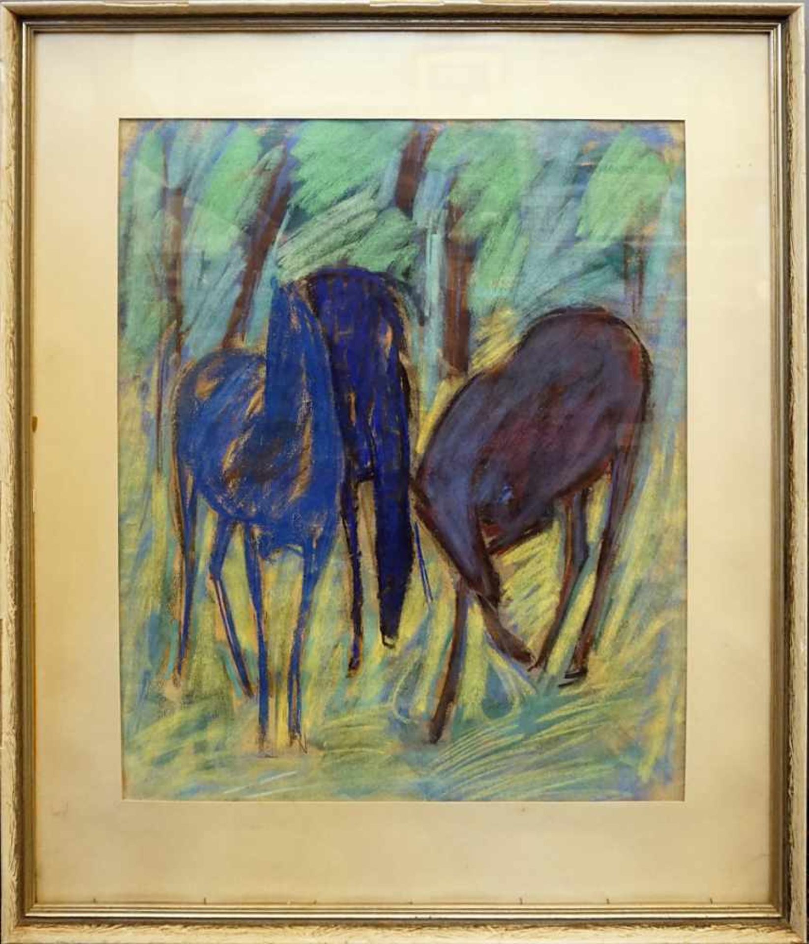 1 Pastell (?) "Grasende Pferde" unsign. im Stil von Franz Marc, - Image 2 of 3