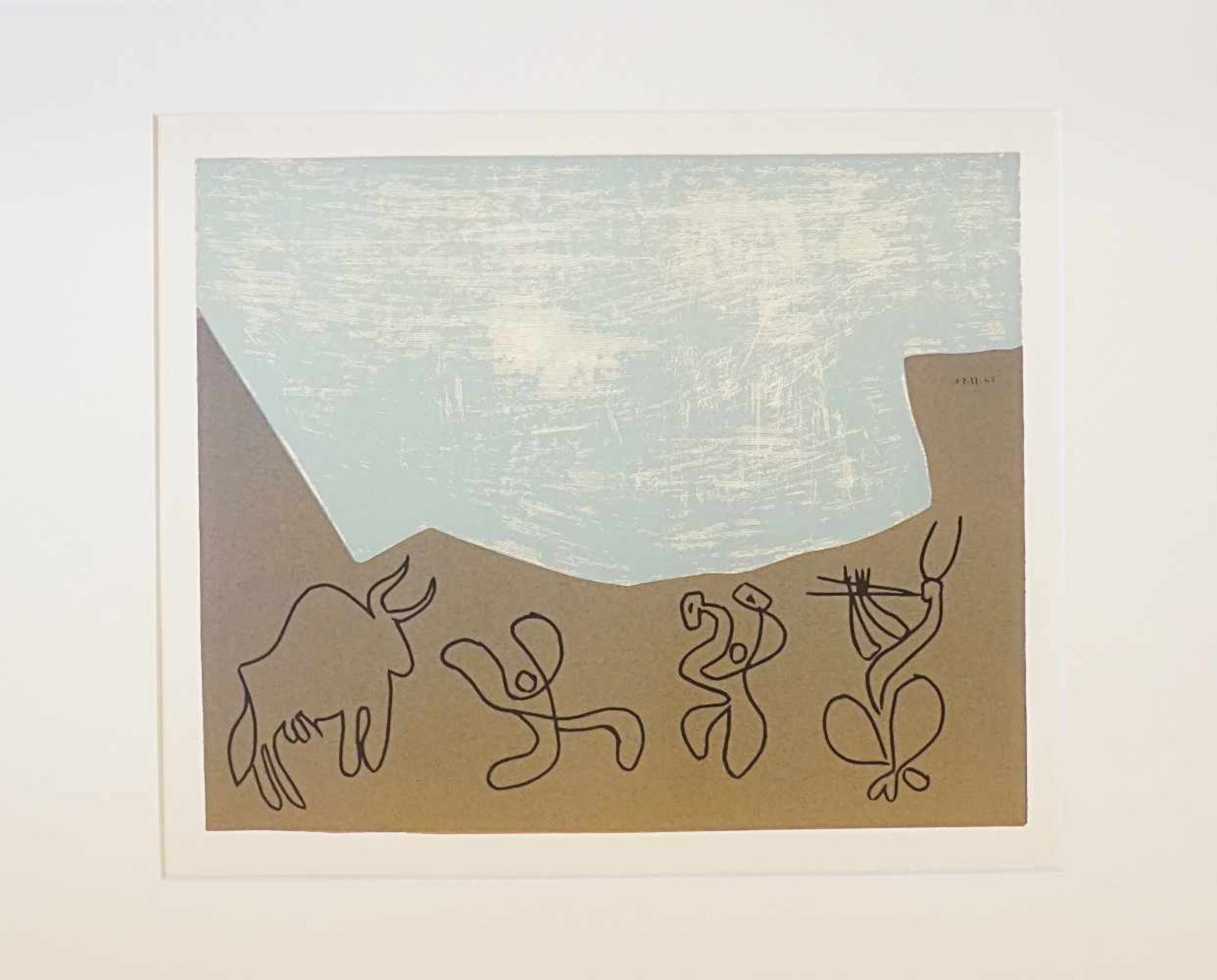 1 Farblinolschnitt "Bacchanal mit Stier" wohl Pablo PICASSO