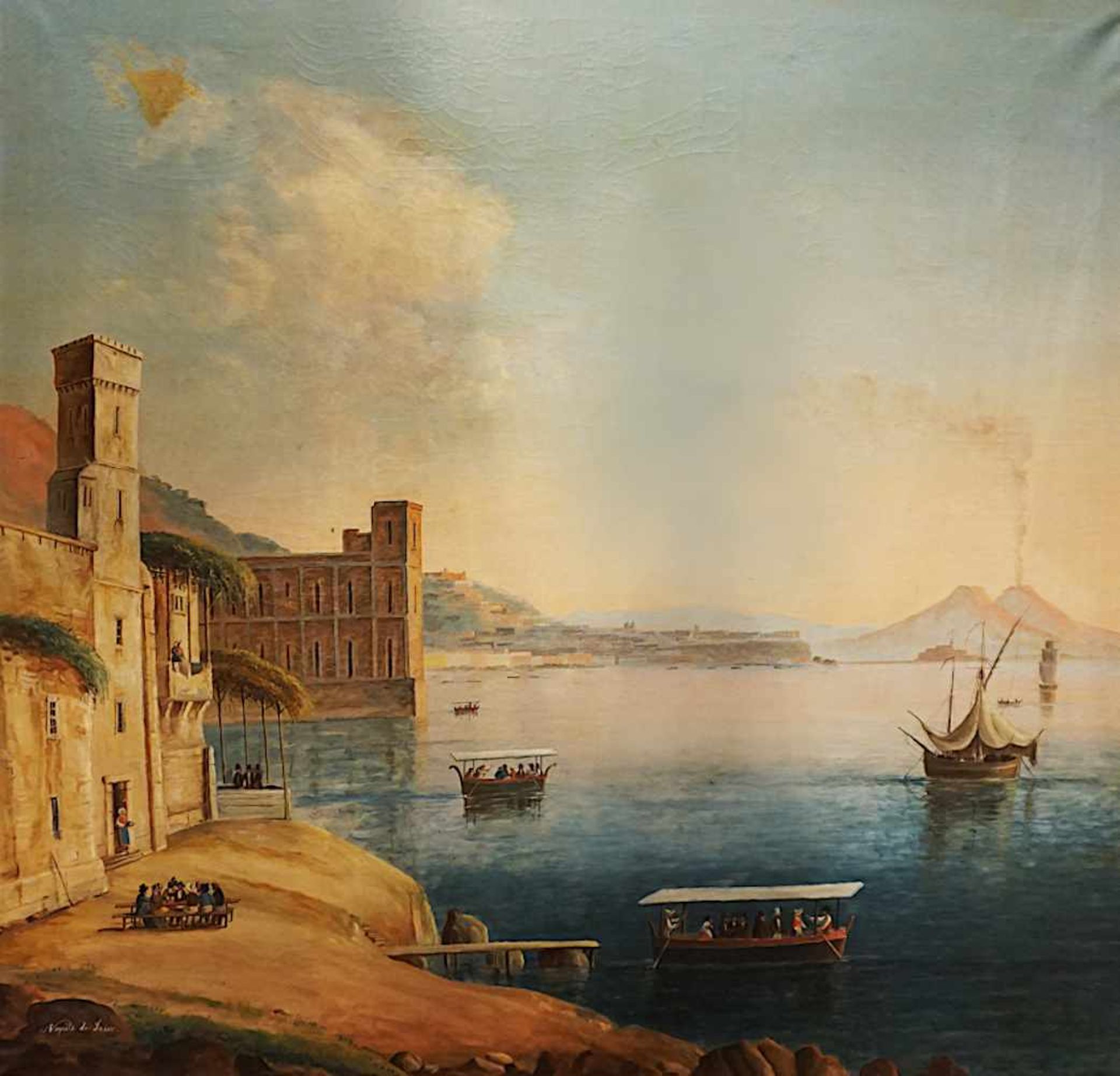 1 Ölgemälde "Golf von Neapel" 19.Jh. wohl um 1820, L.u. bez. "Napoli da Iriso",
