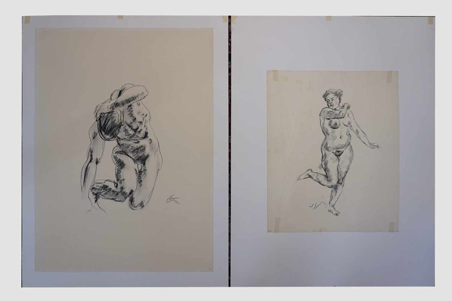 2 Lithographien "Weibliche Aktstudie zu Judith und Holofernes" und "Männlicher Akt", jeweils ver