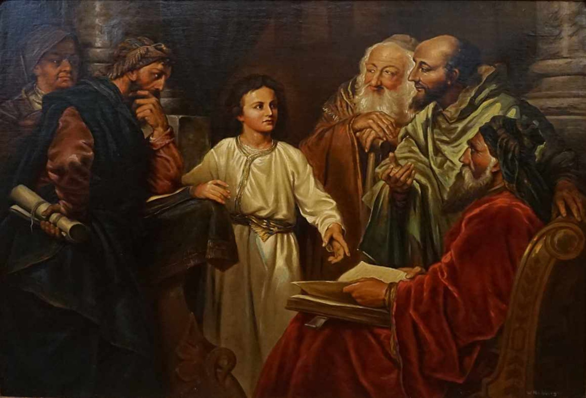 1 Ölgemälde "12-jähriger Jesus im Tempel" R.u. sign. W. HOCHBERGER