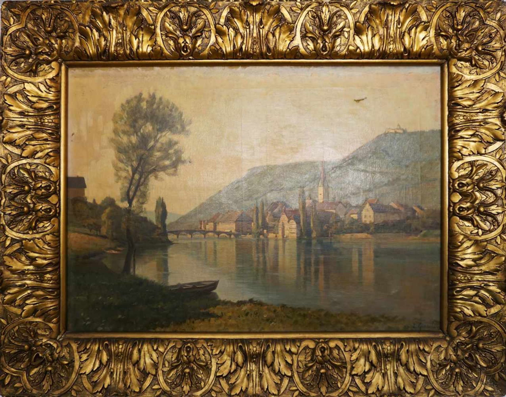 1 Ölgemälde "Südliche Flußlandschaft mit kleinem Dorf" R. u. signiert L. GIANOLI - Bild 2 aus 4